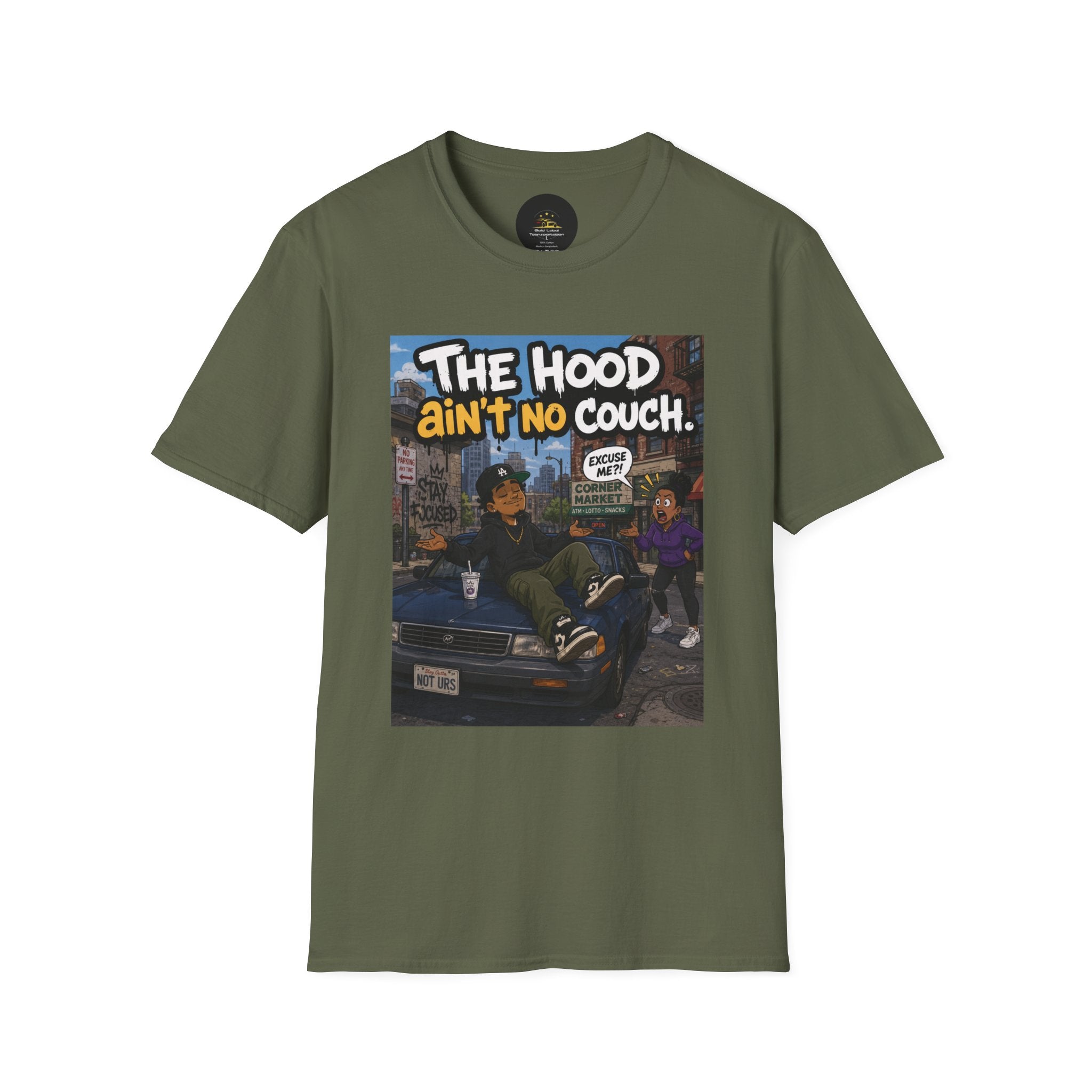 T-Shirt — "The Hood Ain’t No Couch" Urban Street Art Tee V2