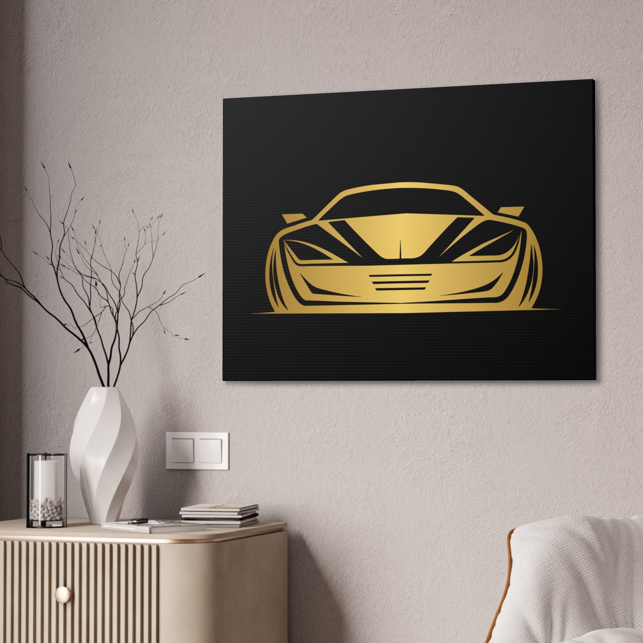 Gold Sports Car Canvas Print — Modern Automotive Wall Art