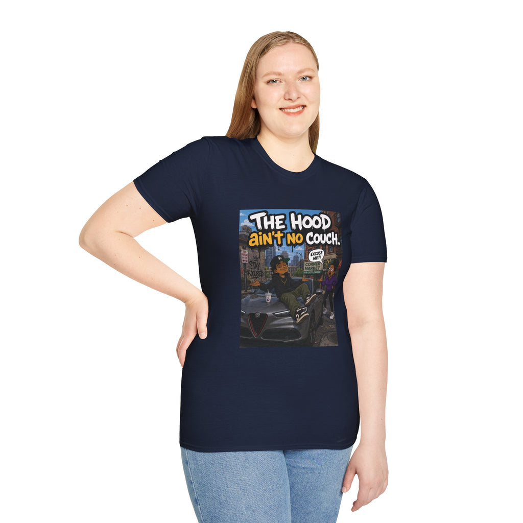 T-Shirt — "The Hood Ain’t No Couch" Urban Street Art Tee