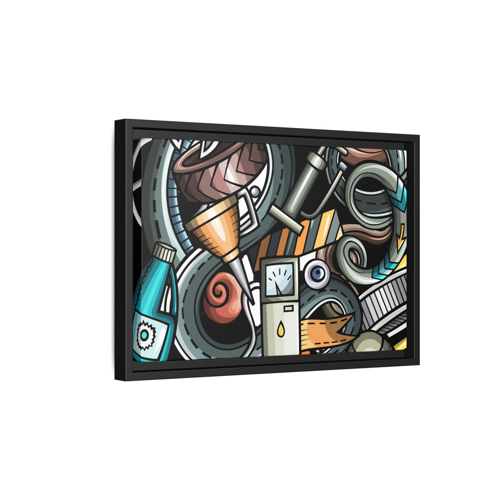 Framed Automotive Doodle Matte Canvas Print — Garage Wall Art