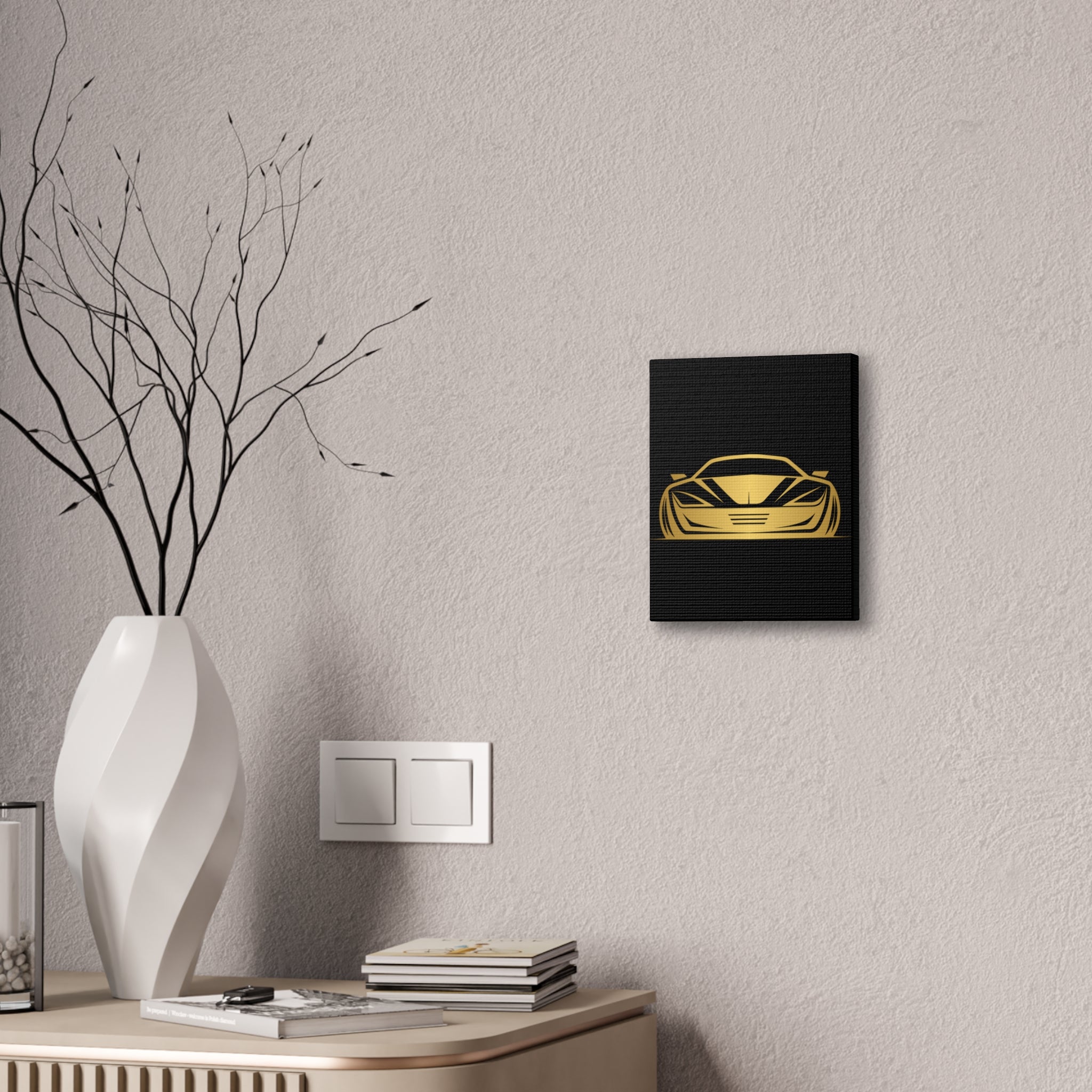 Gold Sports Car Canvas Print — Modern Automotive Wall Art