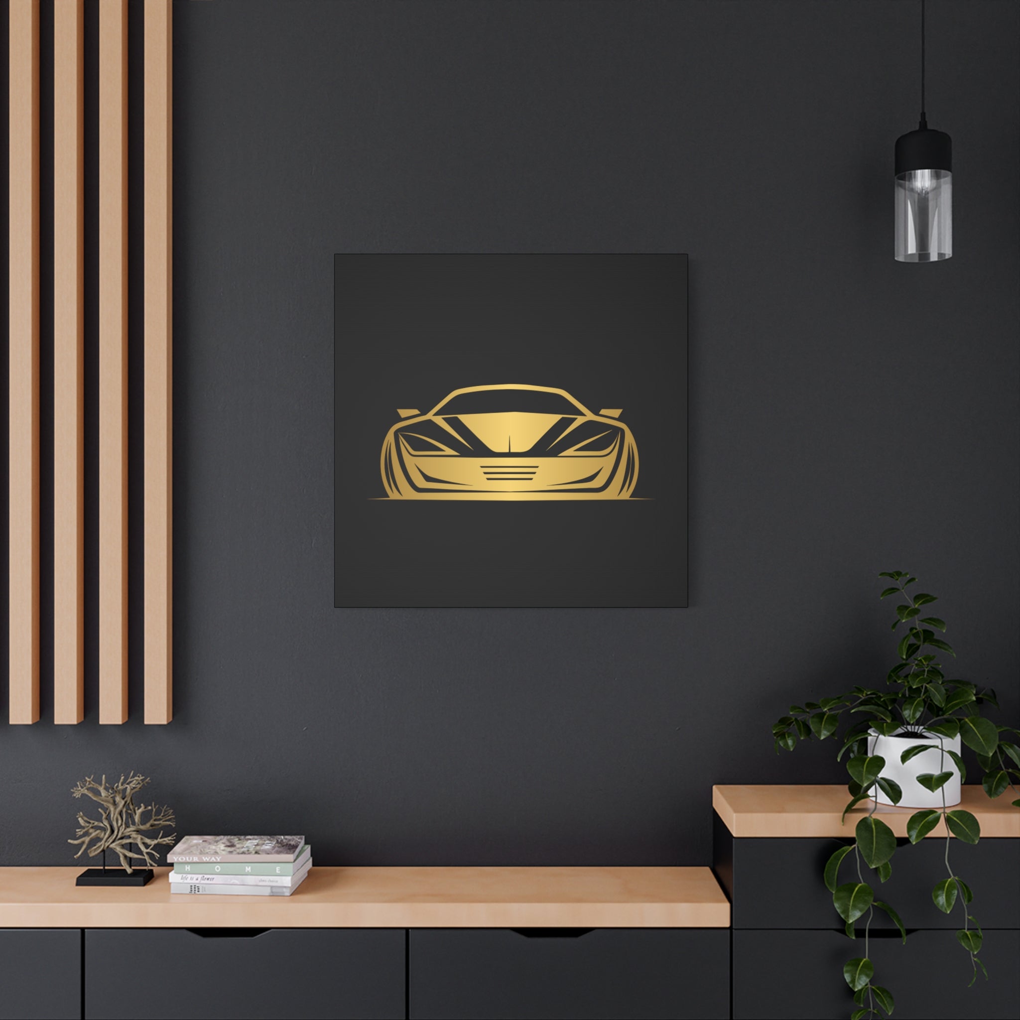 Golden Sports Car Canvas Print — Modern Automotive Wall Art