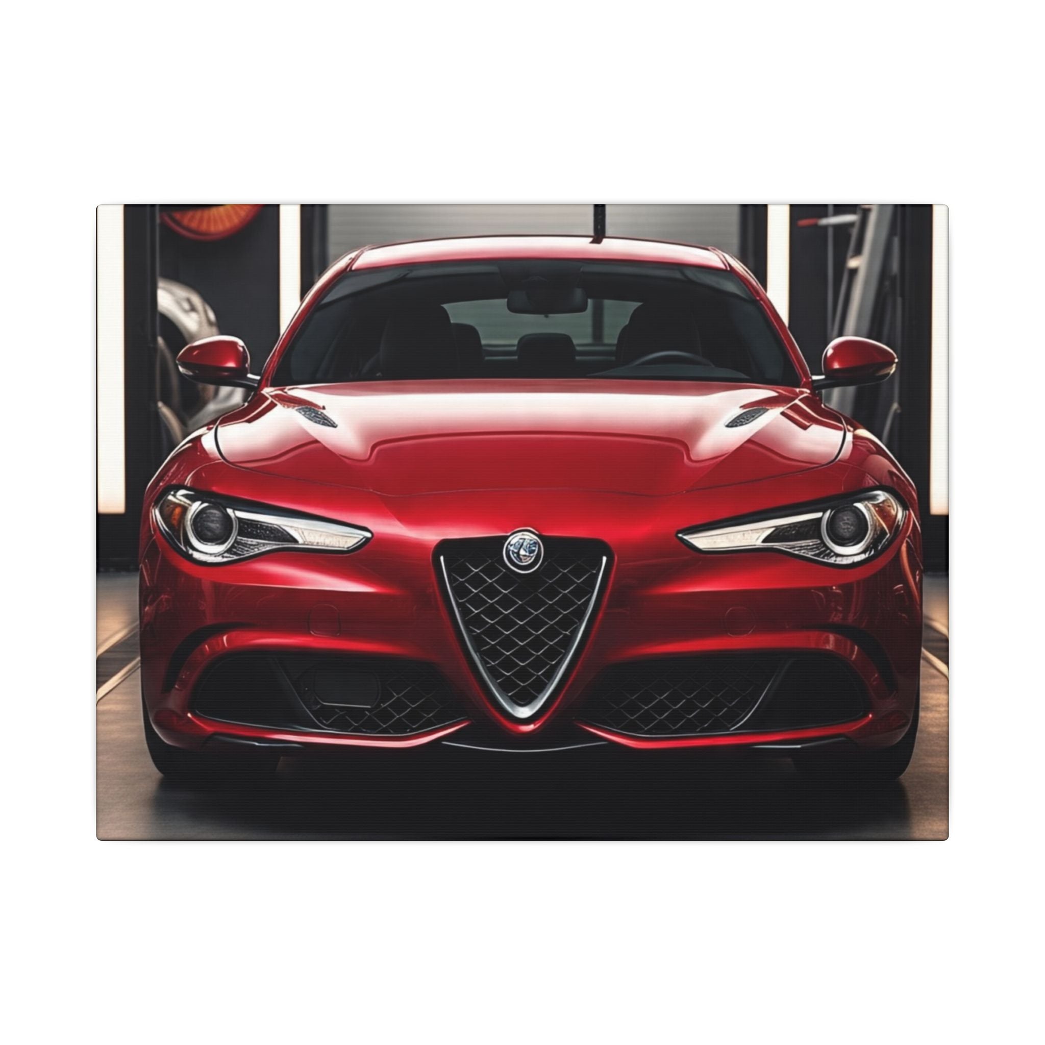 Alfa Romeo Giulia Front View Matte Canvas Wall Art — Stretched Car Photography Print