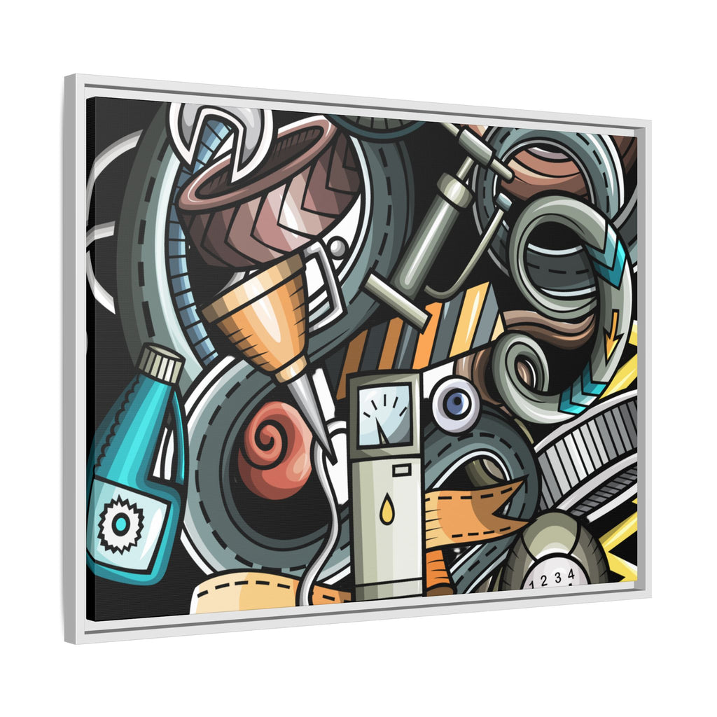 Framed Automotive Doodle Matte Canvas Print — Garage Wall Art