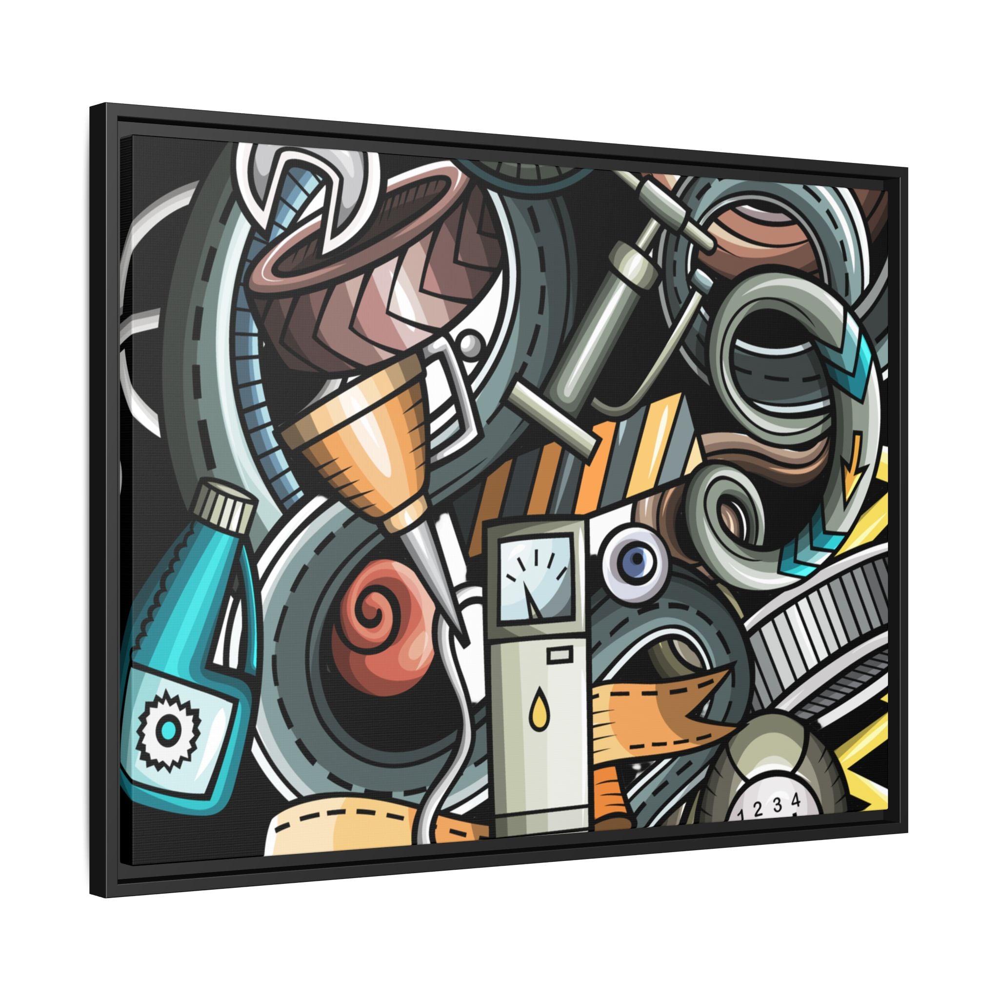 Framed Automotive Doodle Matte Canvas Print — Garage Wall Art
