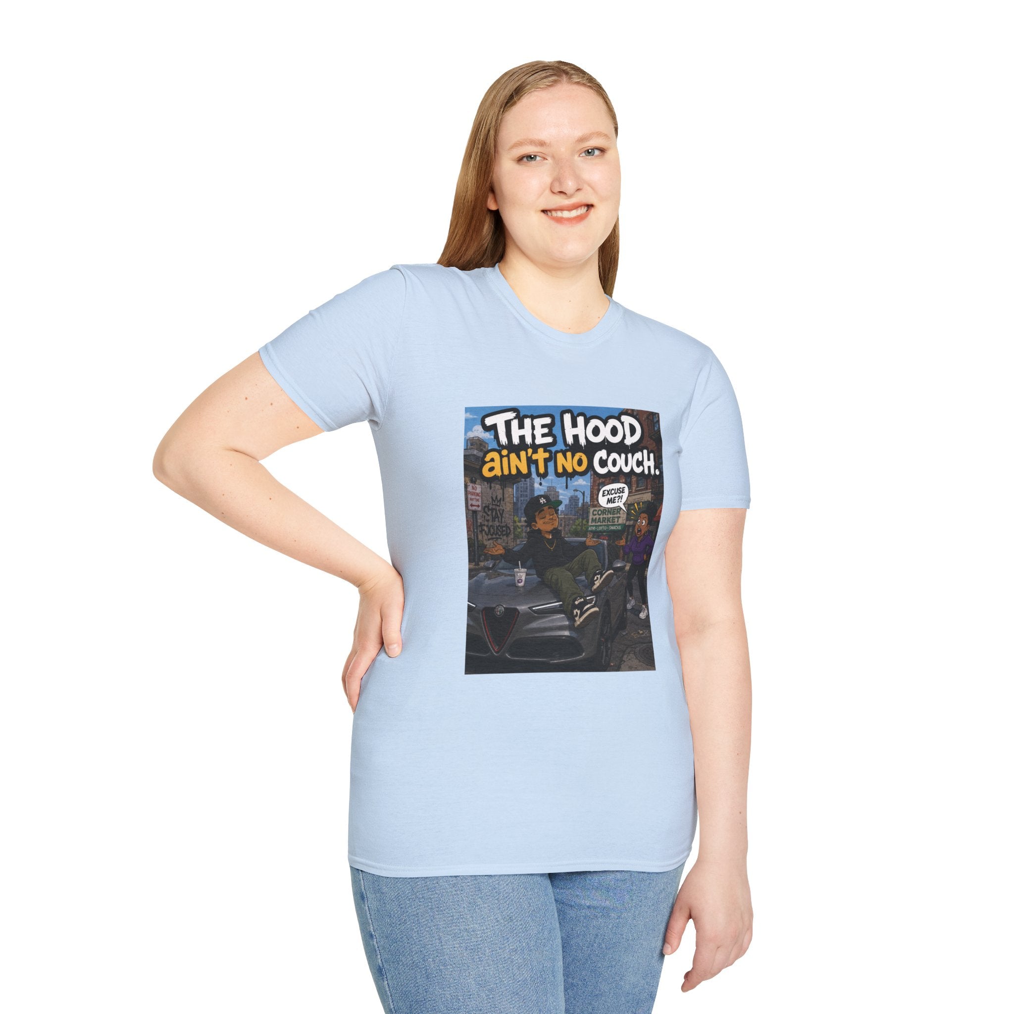 T-Shirt — "The Hood Ain’t No Couch" Urban Street Art Tee