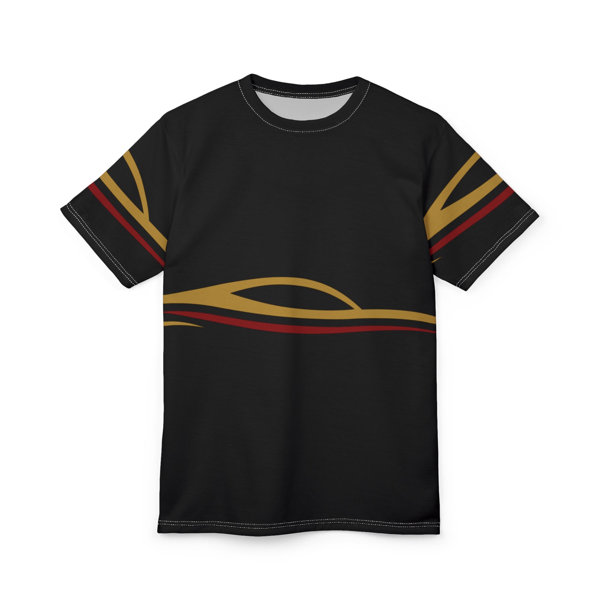 Racing Stripe Cut & Sew Tee — Retro Gold & Red Track Graphic