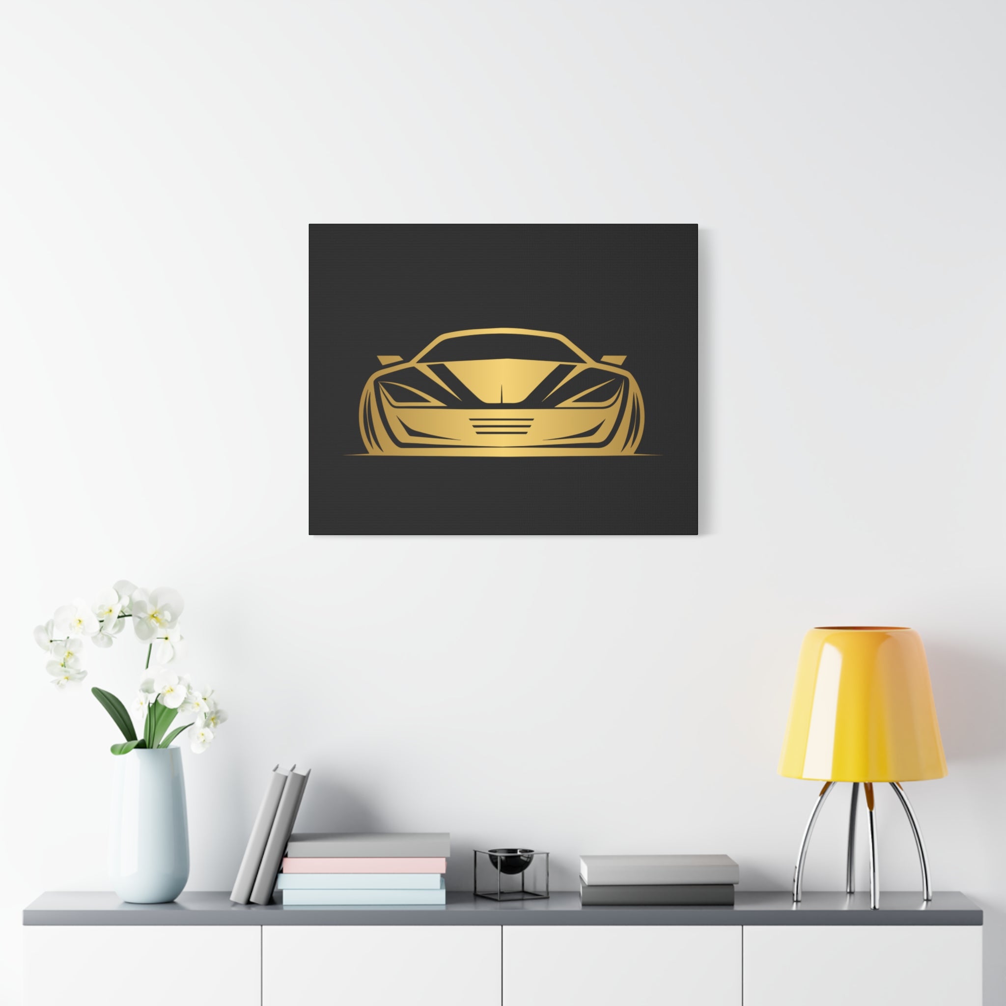 Golden Sports Car Canvas Print — Modern Automotive Wall Art