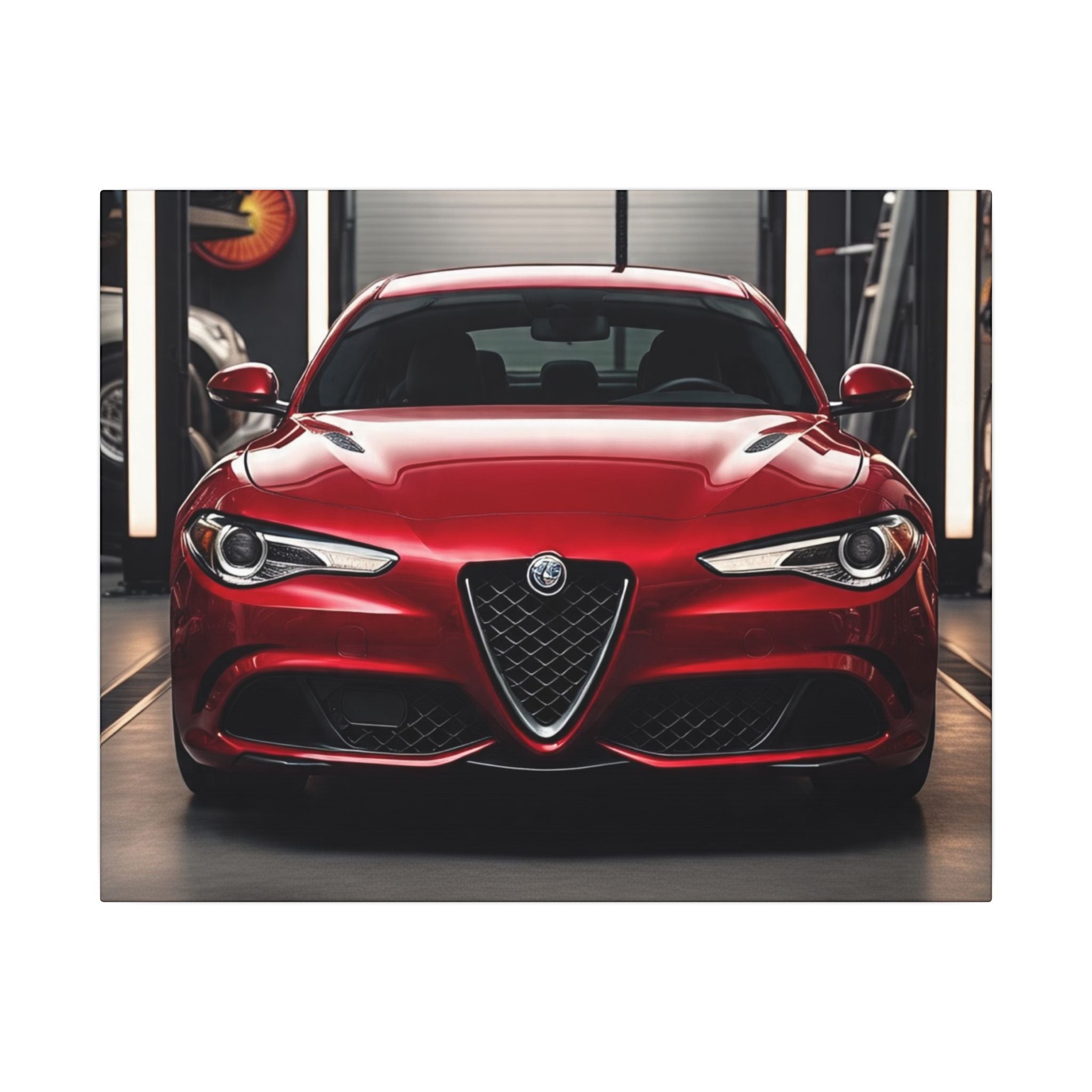 Alfa Romeo Giulia Front View Matte Canvas Wall Art — Stretched Car Photography Print