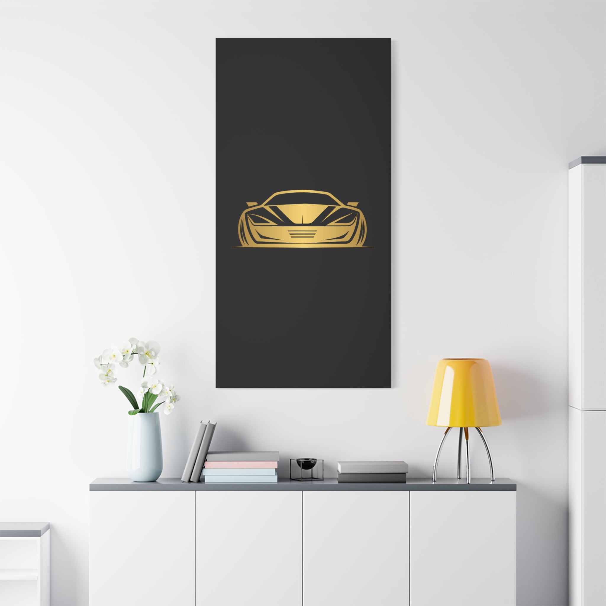 Golden Sports Car Canvas Print — Modern Automotive Wall Art