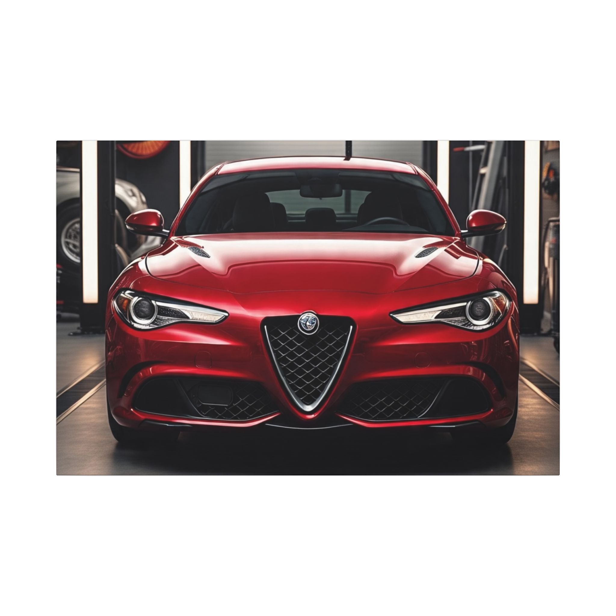 Alfa Romeo Giulia Front View Matte Canvas Wall Art — Stretched Car Photography Print