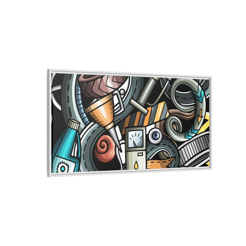 Framed Automotive Doodle Matte Canvas Print — Garage Wall Art