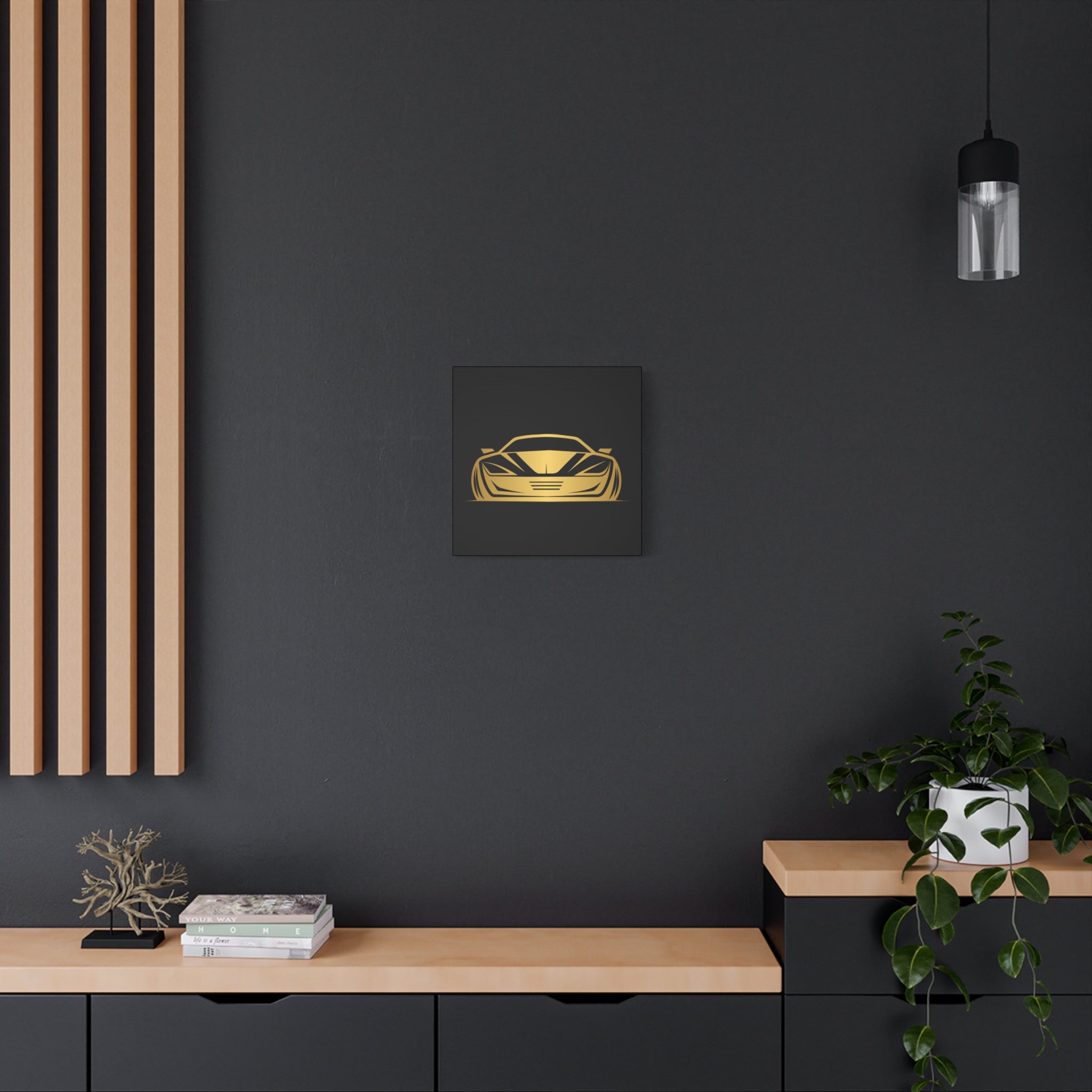 Golden Sports Car Canvas Print — Modern Automotive Wall Art