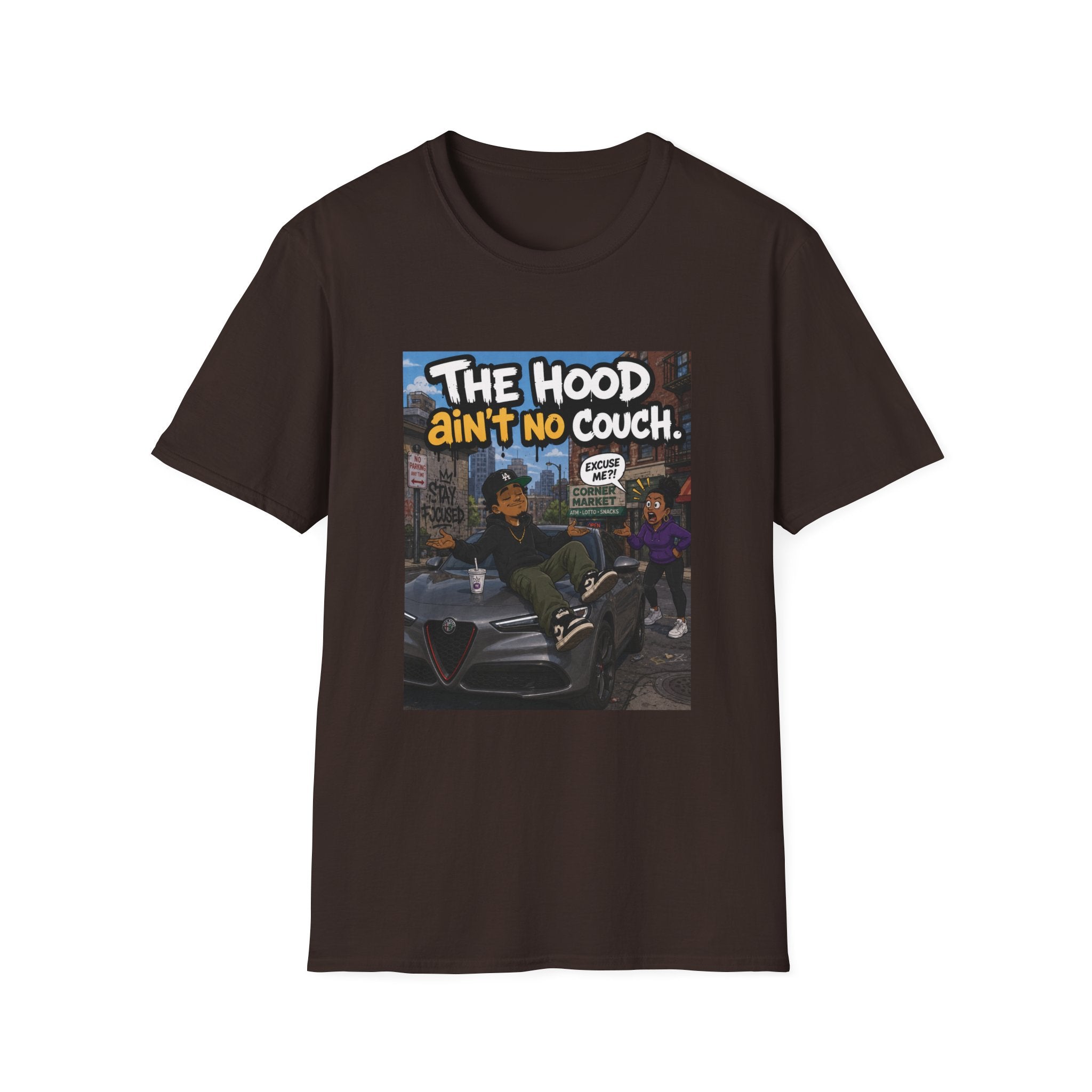 T-Shirt — "The Hood Ain’t No Couch" Urban Street Art Tee