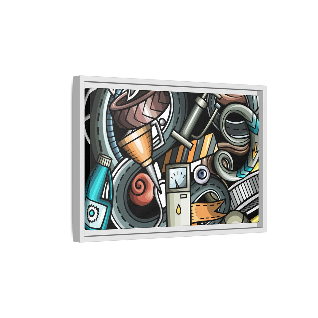 Framed Automotive Doodle Matte Canvas Print — Garage Wall Art