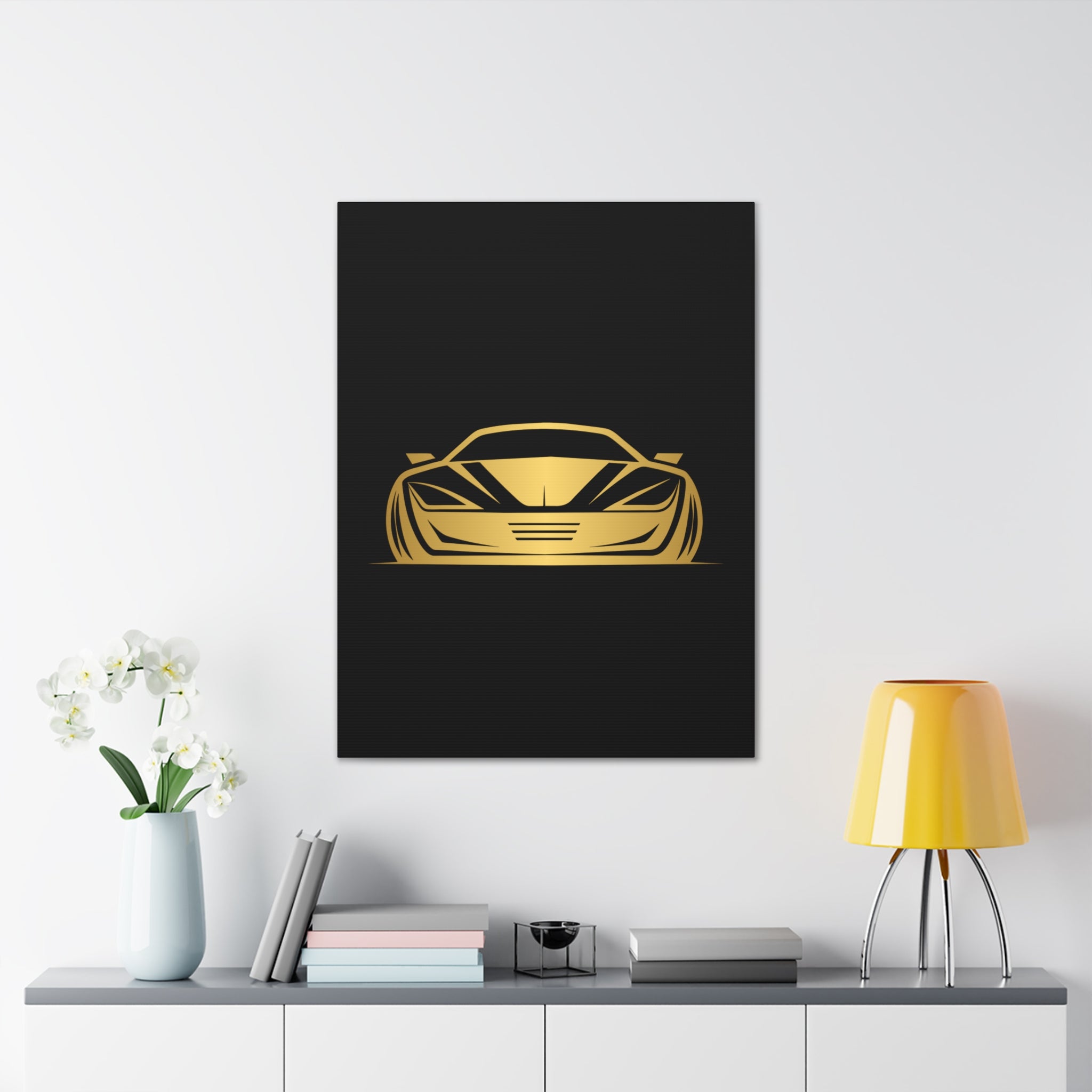 Gold Sports Car Canvas Print — Modern Automotive Wall Art