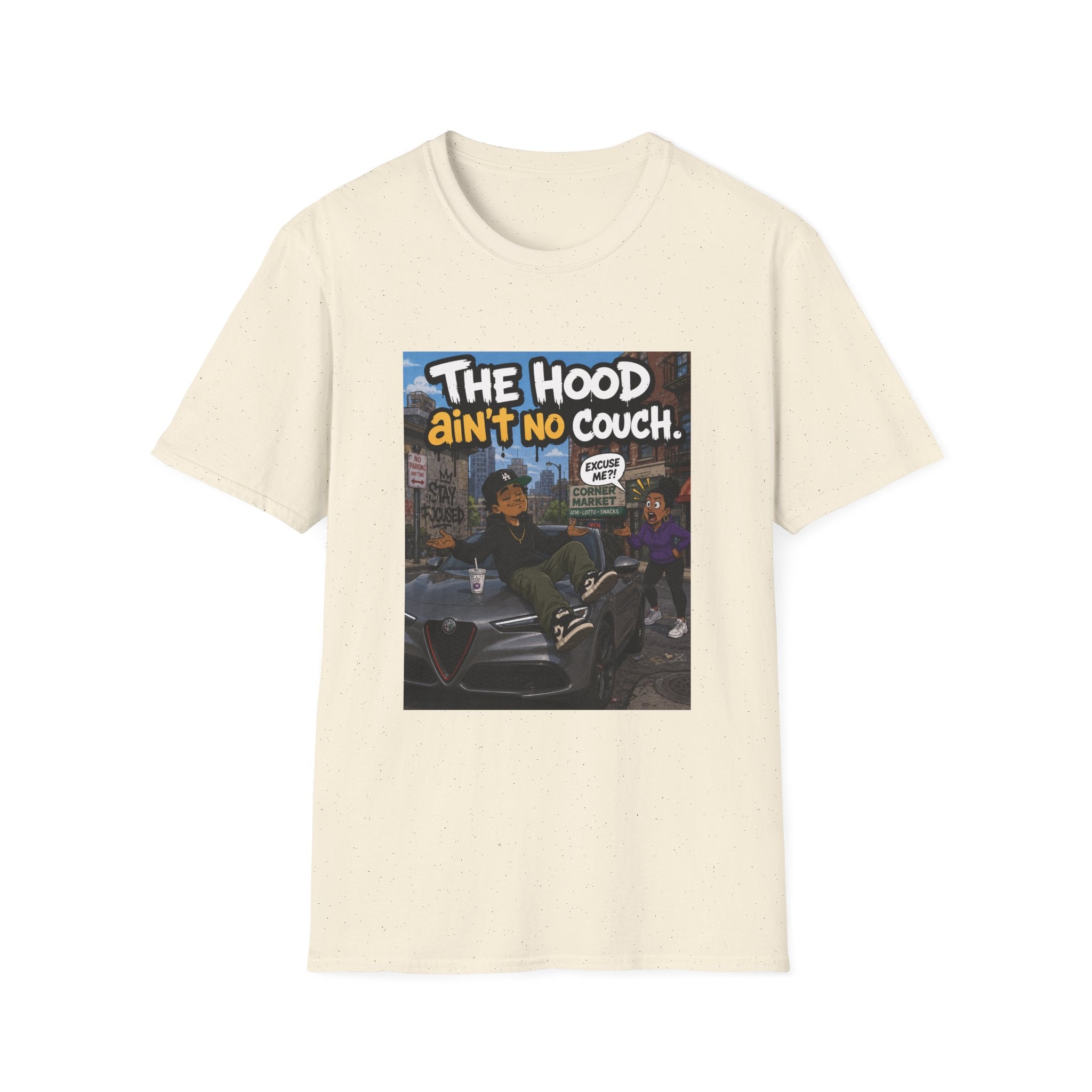 T-Shirt — "The Hood Ain’t No Couch" Urban Street Art Tee