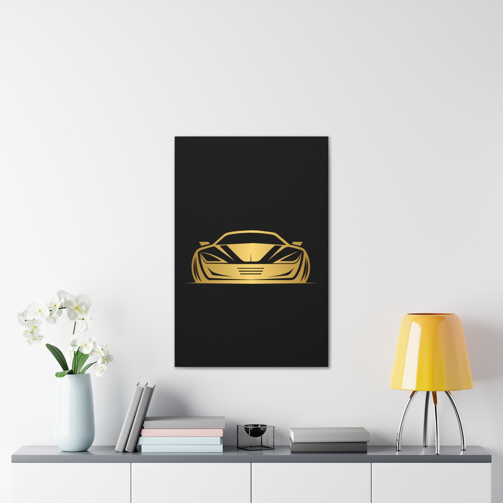 Gold Sports Car Canvas Print — Modern Automotive Wall Art