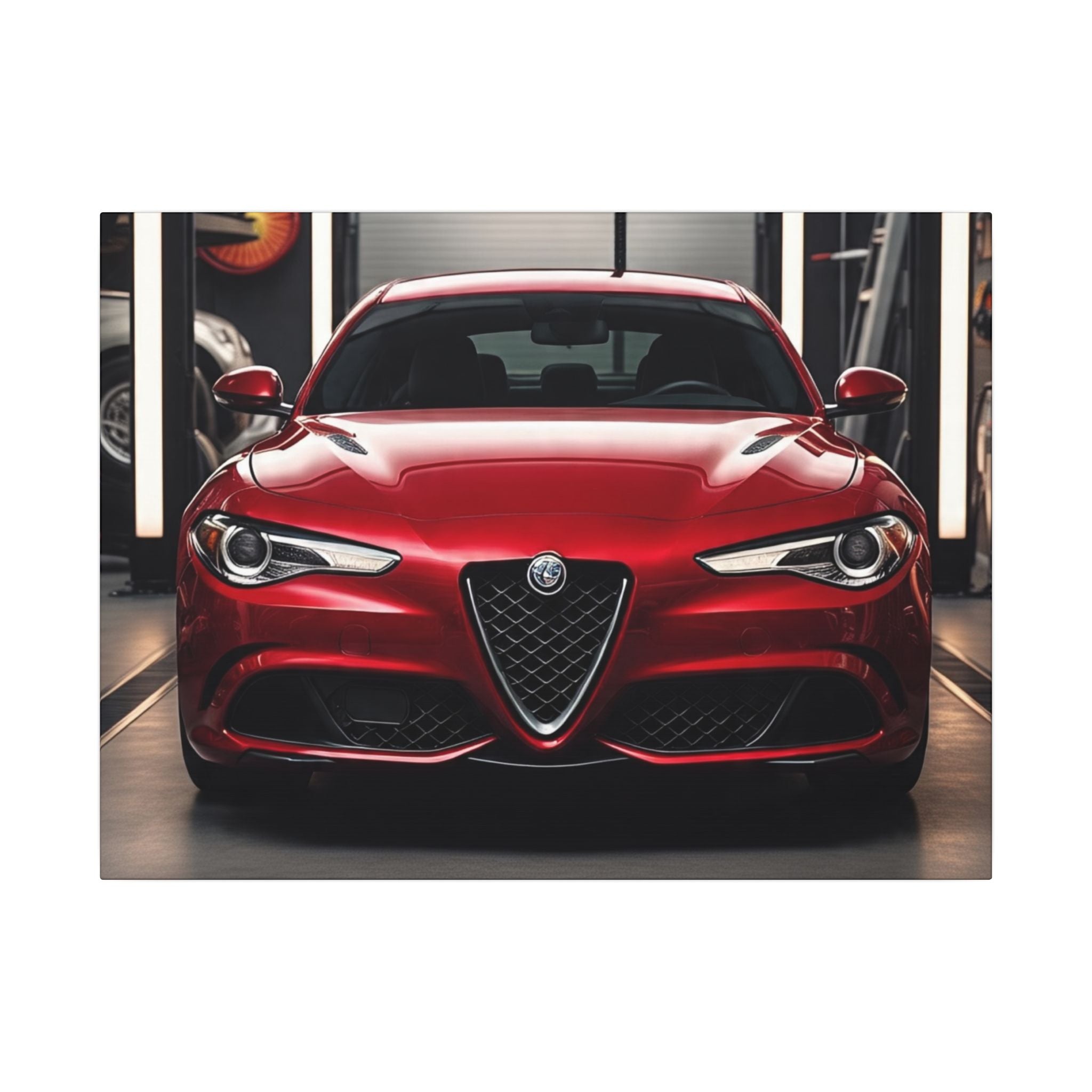 Alfa Romeo Giulia Front View Matte Canvas Wall Art — Stretched Car Photography Print
