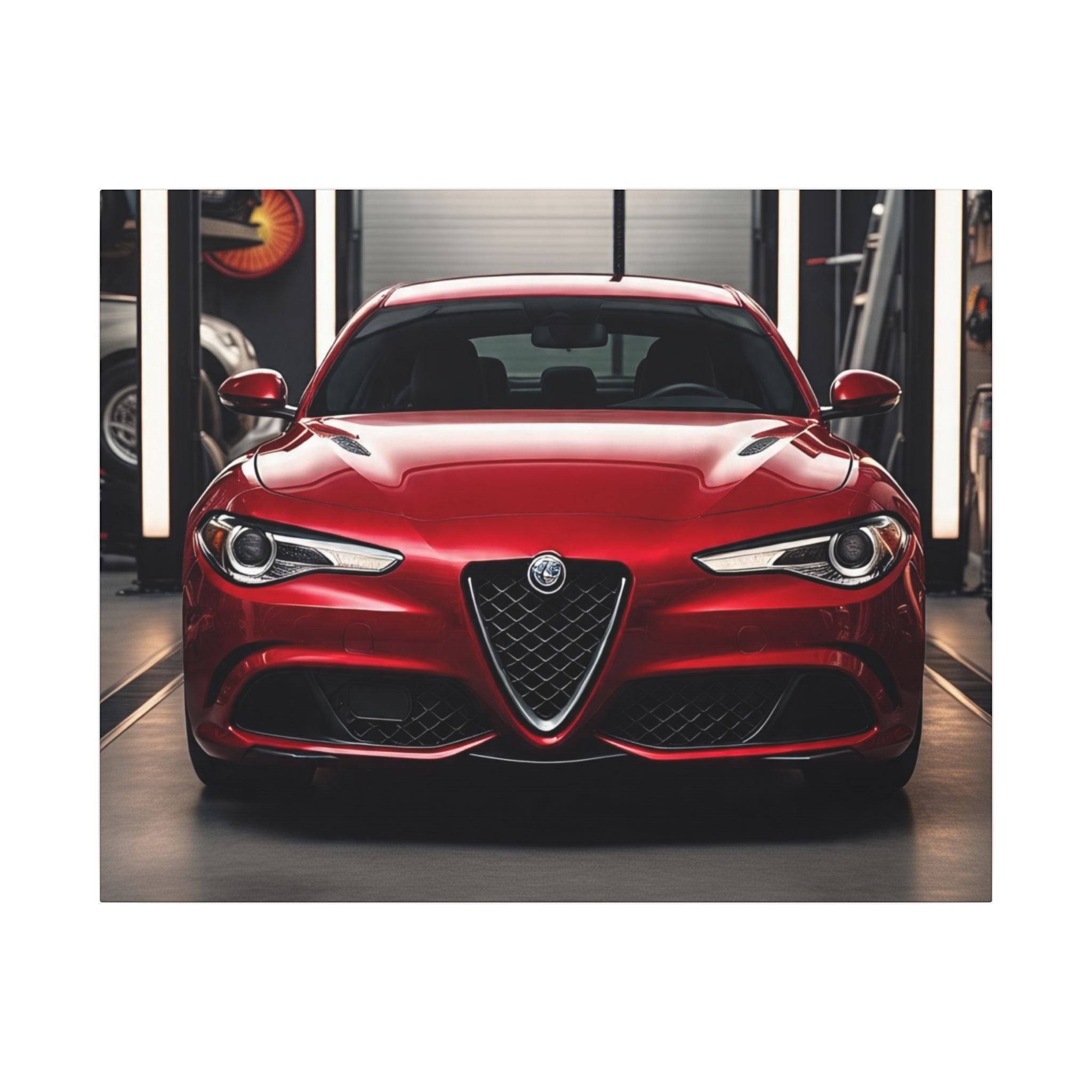 Alfa Romeo Giulia Front View Matte Canvas Wall Art — Stretched Car Photography Print