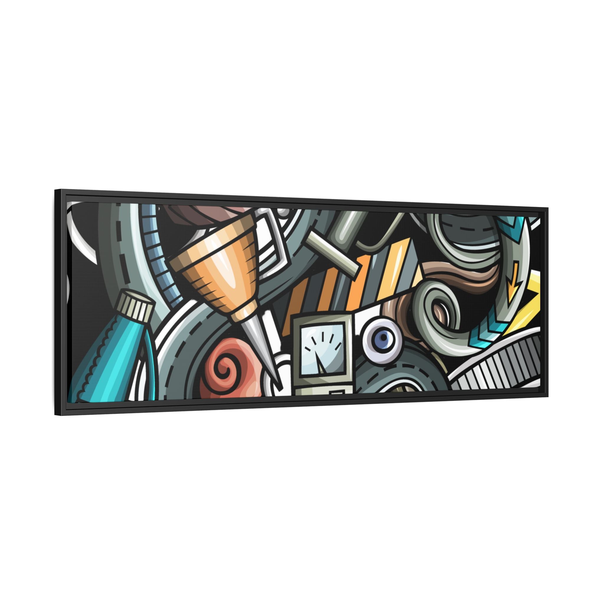 Framed Automotive Doodle Matte Canvas Print — Garage Wall Art