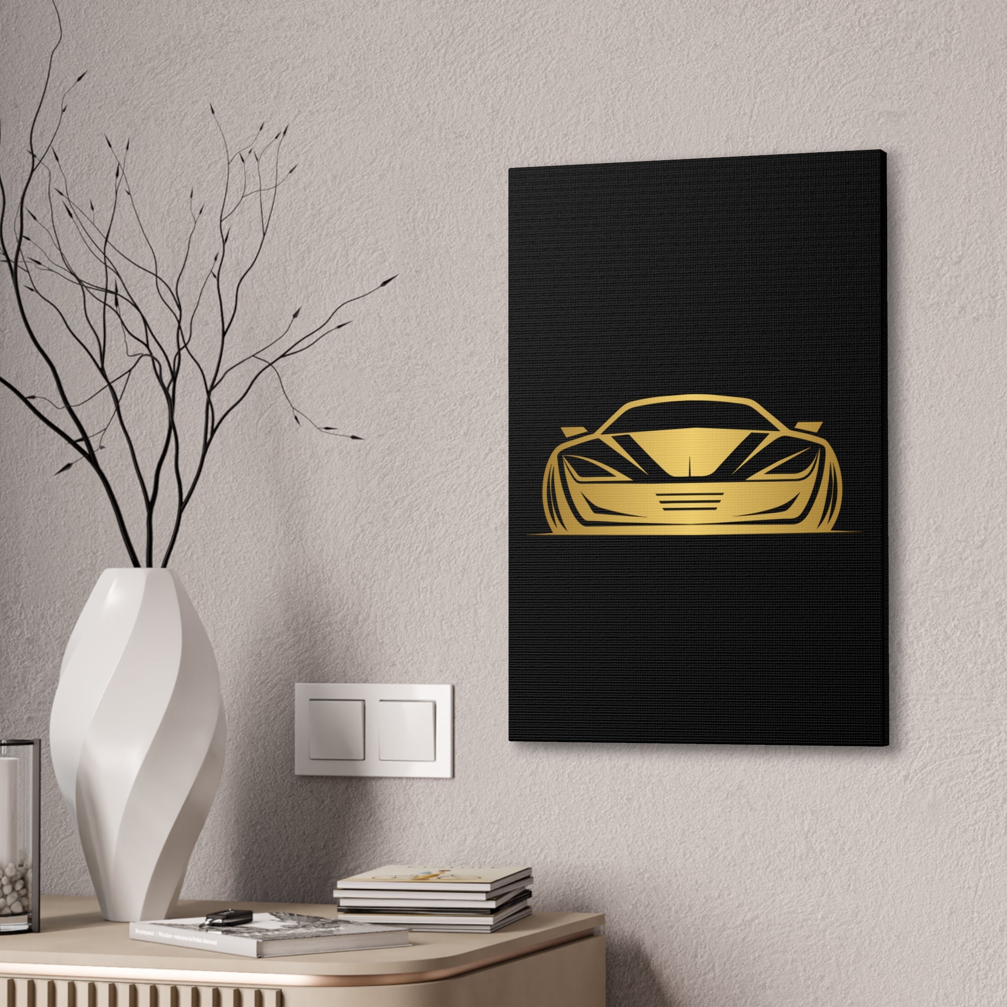 Gold Sports Car Canvas Print — Modern Automotive Wall Art