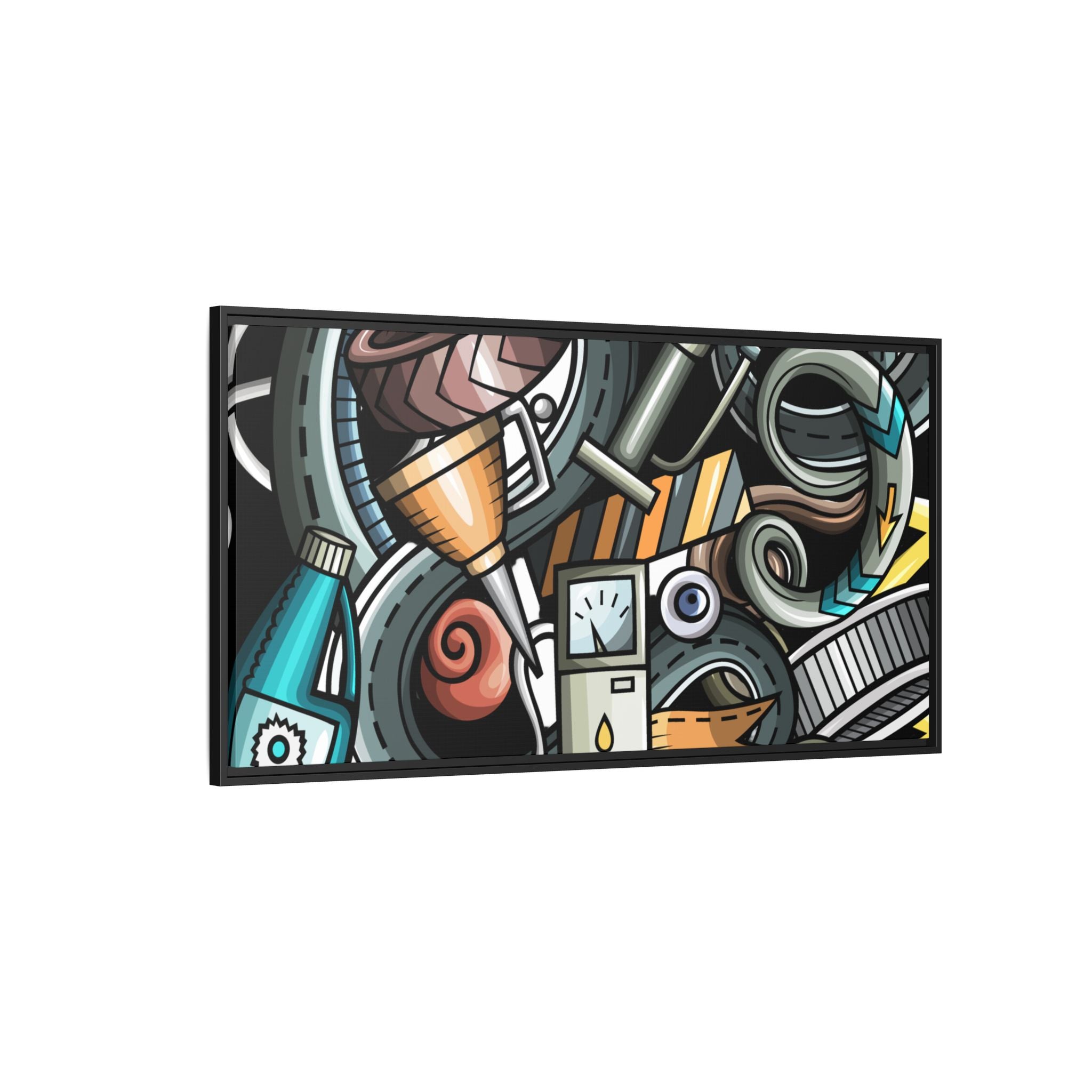 Framed Automotive Doodle Matte Canvas Print — Garage Wall Art