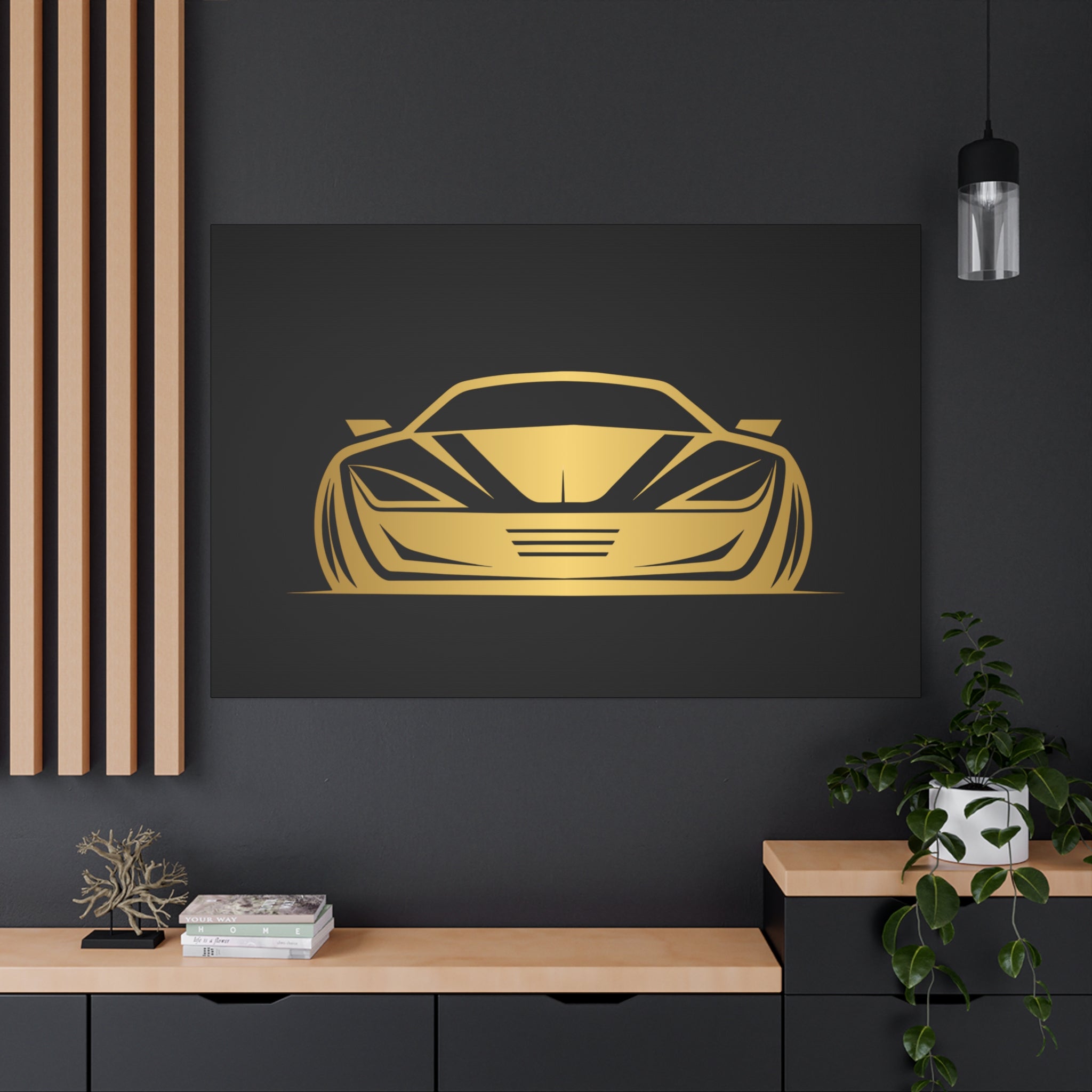 Golden Sports Car Canvas Print — Modern Automotive Wall Art