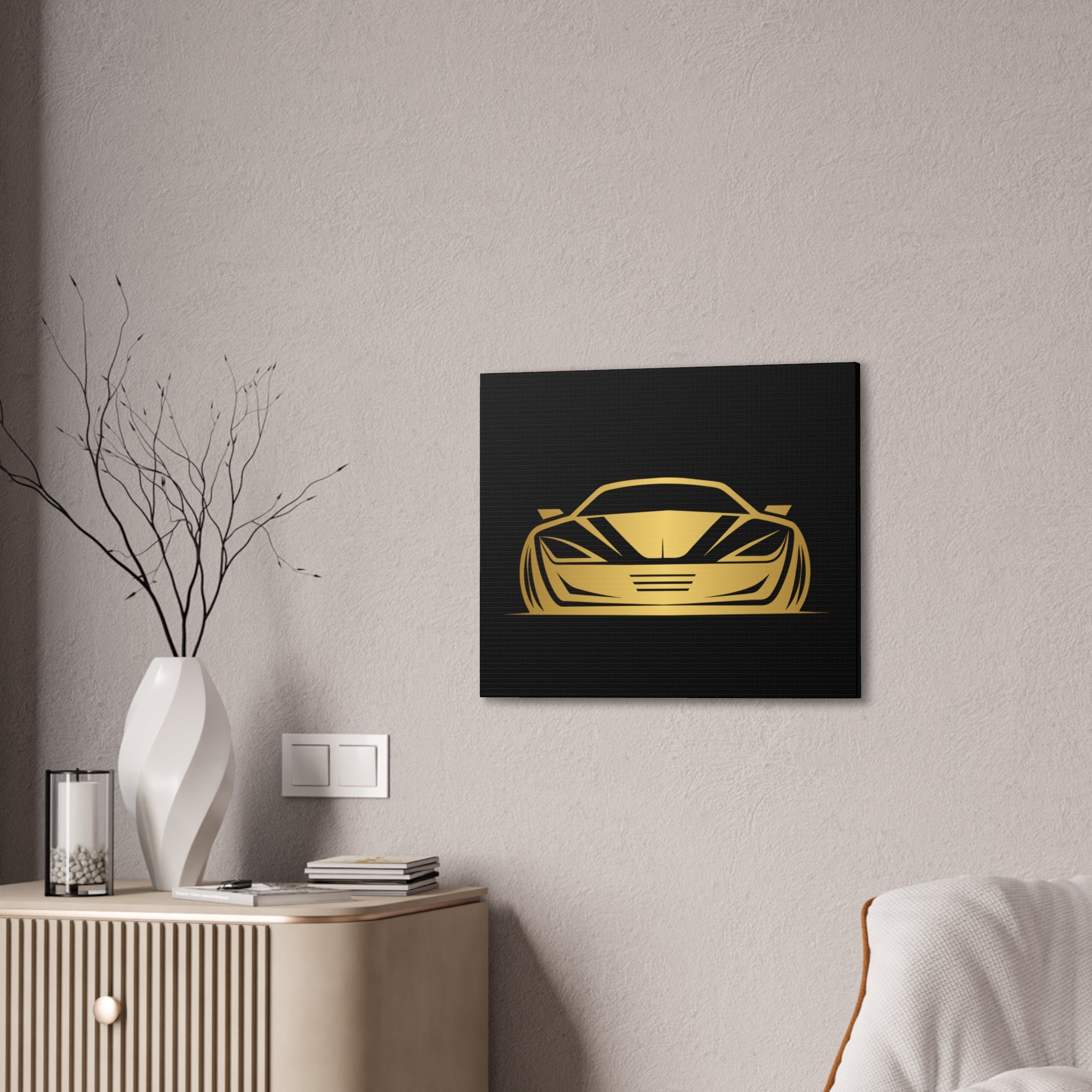 Gold Sports Car Canvas Print — Modern Automotive Wall Art