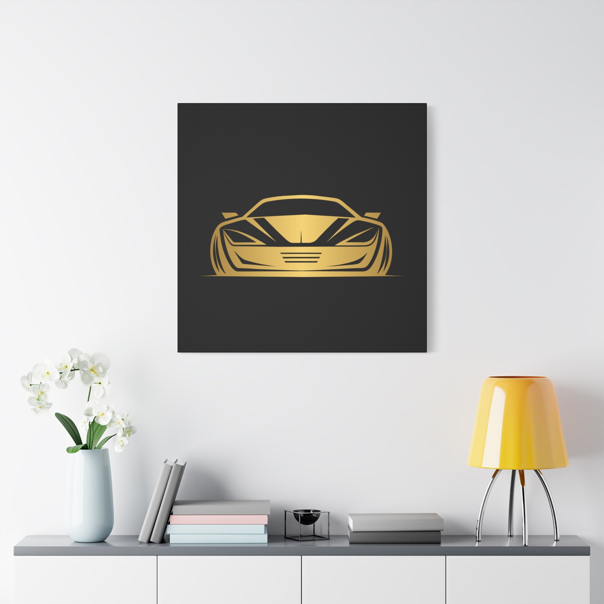 Golden Sports Car Canvas Print — Modern Automotive Wall Art