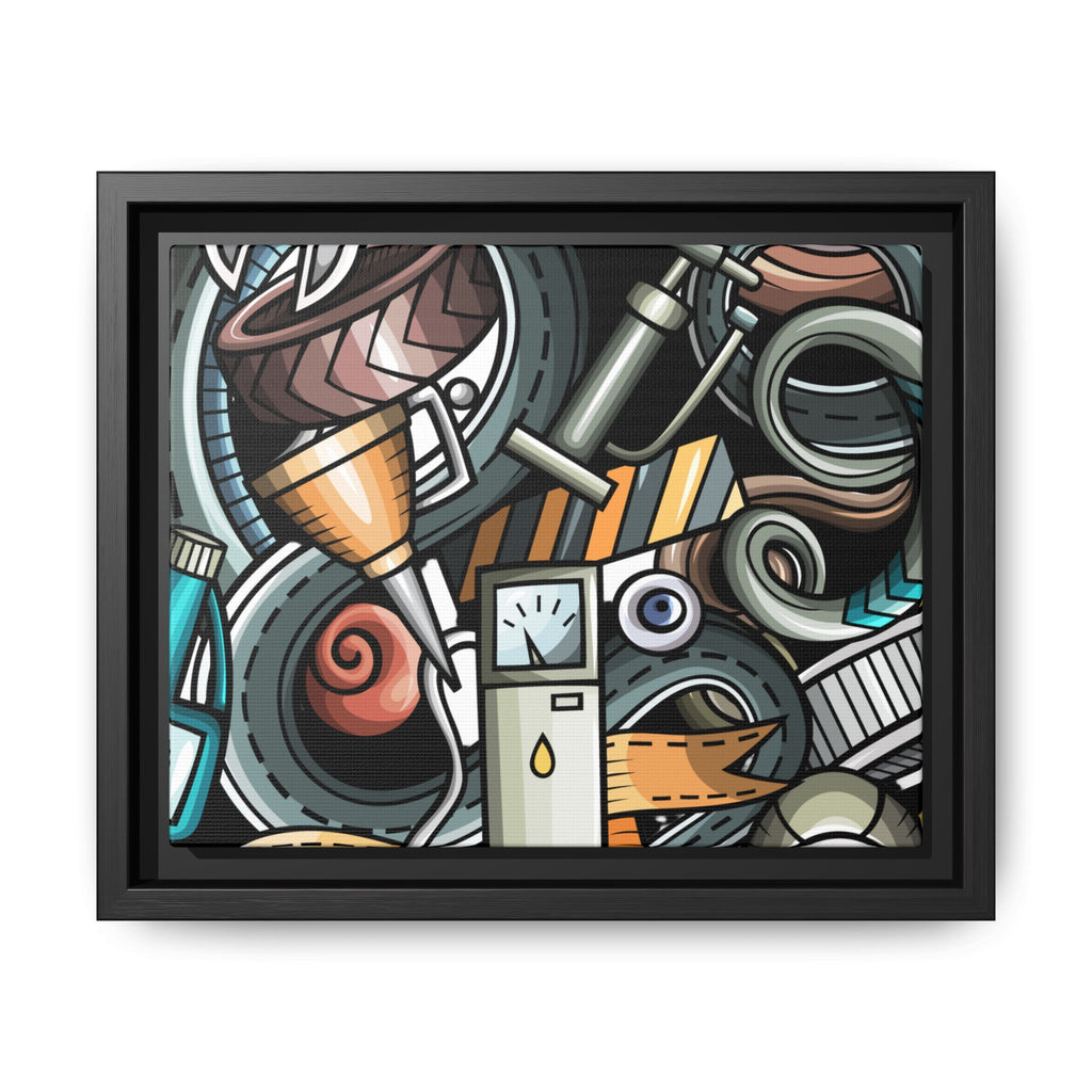 Framed Automotive Doodle Matte Canvas Print — Garage Wall Art