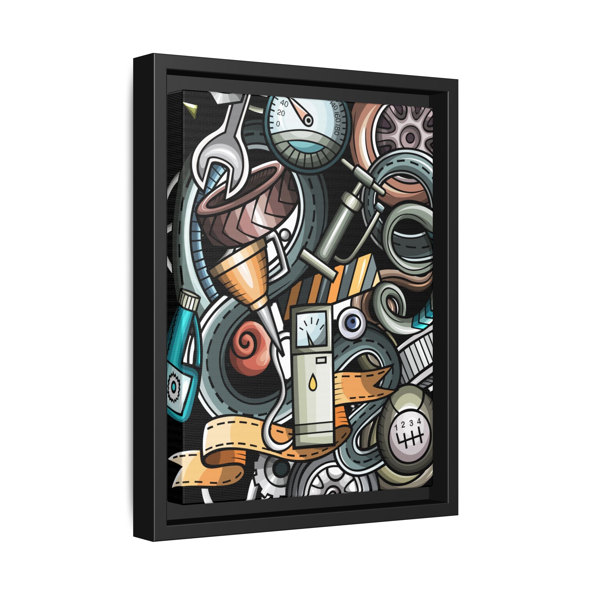 Framed Automotive Doodle Matte Canvas Print — Garage Wall Art