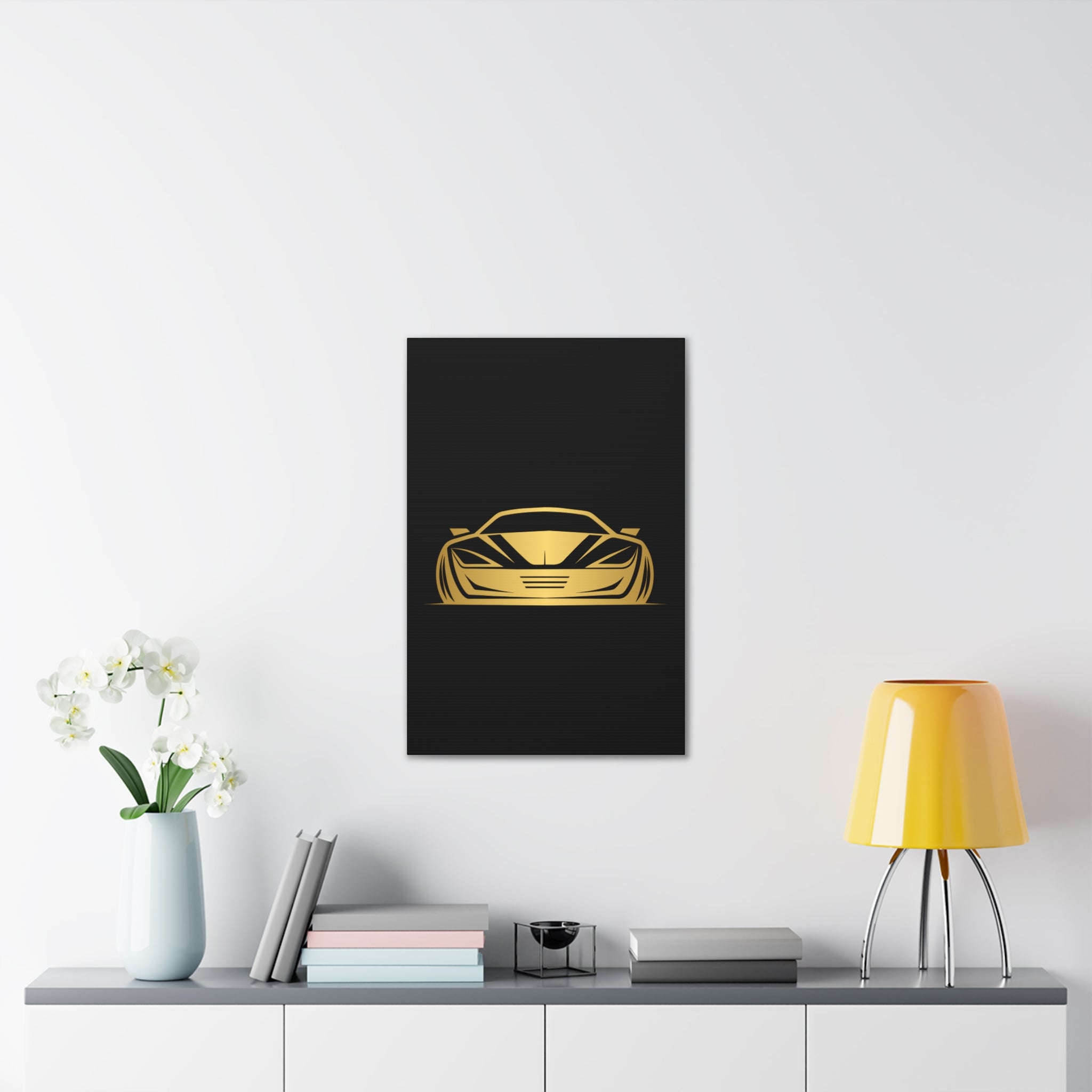 Gold Sports Car Canvas Print — Modern Automotive Wall Art