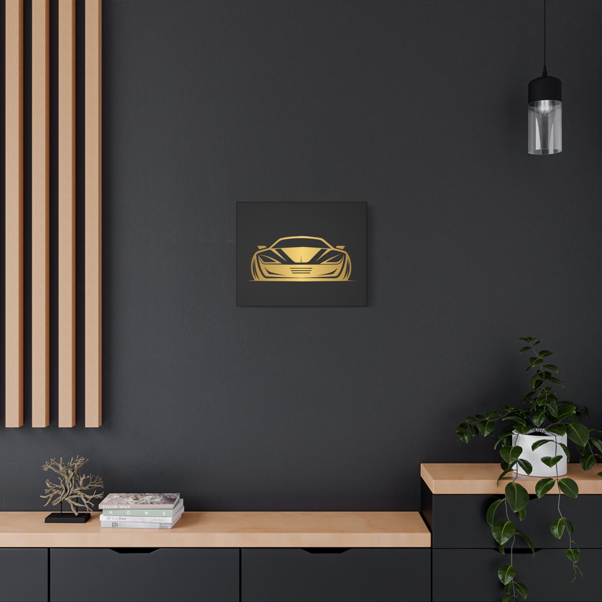 Golden Sports Car Canvas Print — Modern Automotive Wall Art