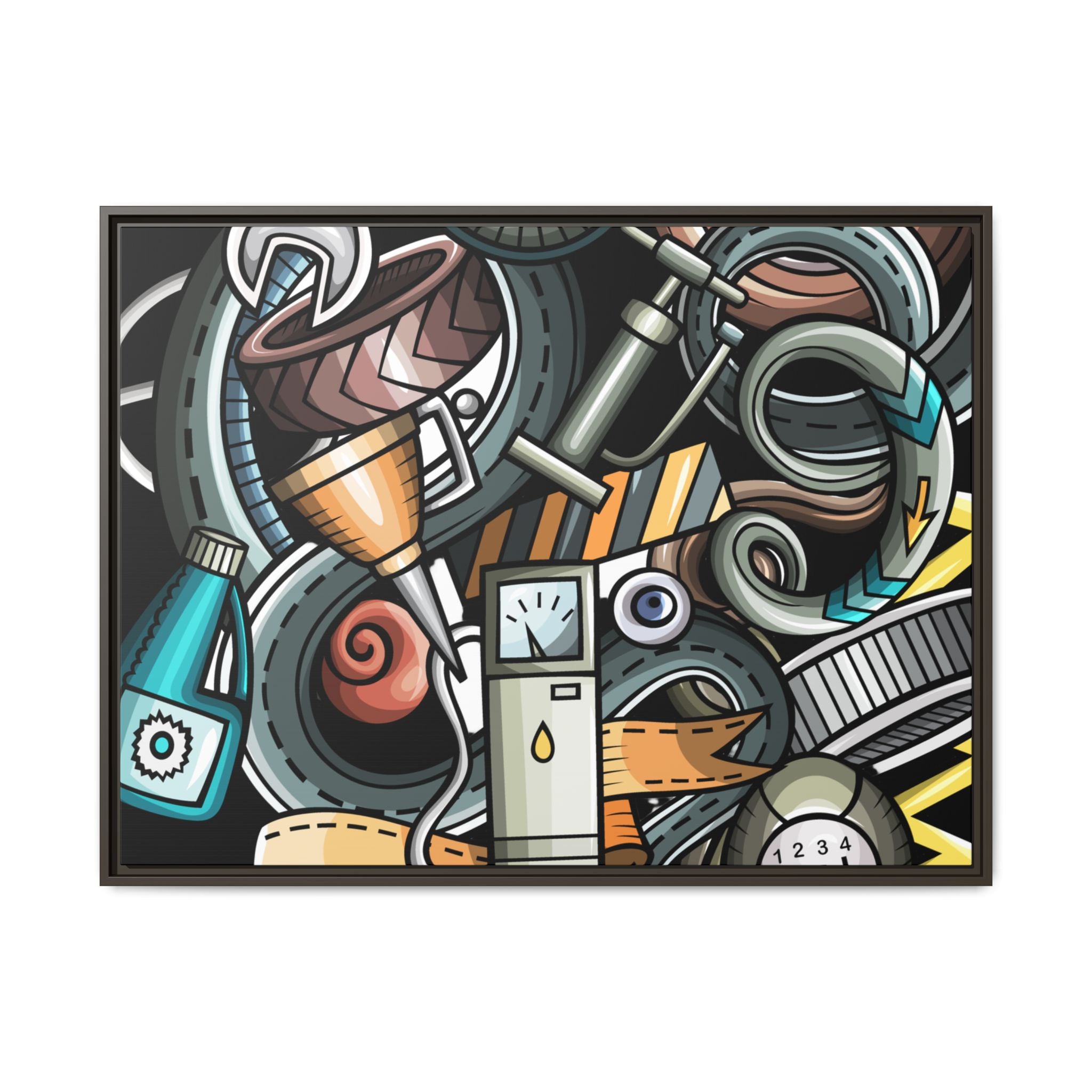 Framed Automotive Doodle Matte Canvas Print — Garage Wall Art