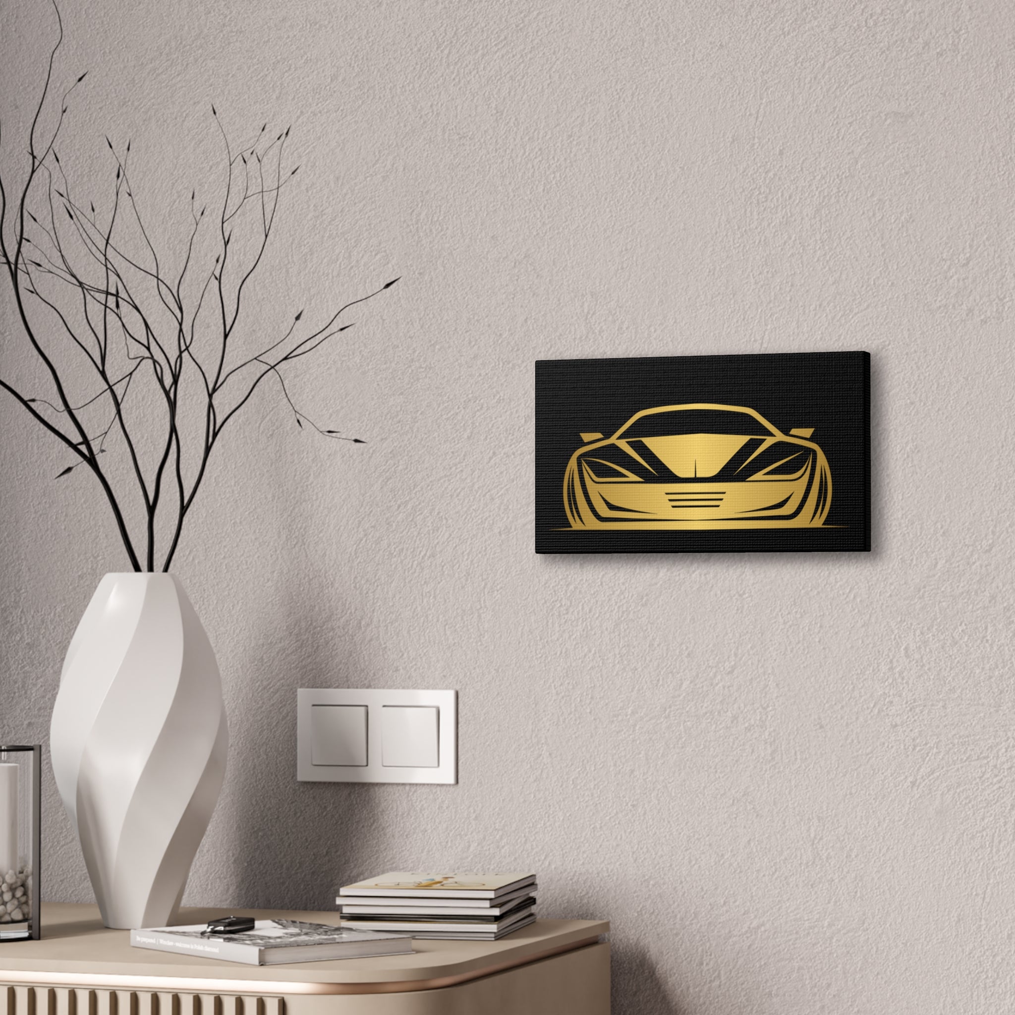 Gold Sports Car Canvas Print — Modern Automotive Wall Art