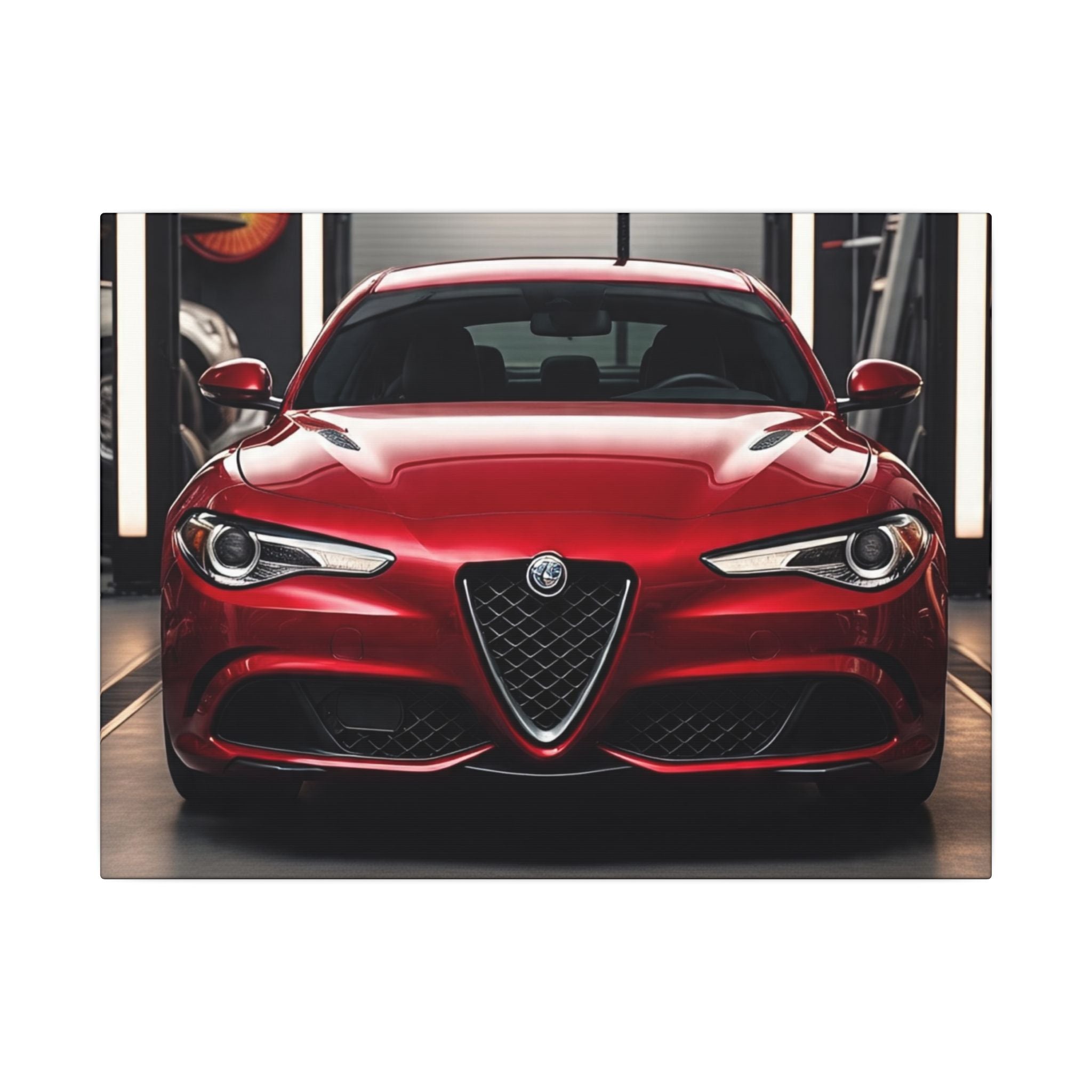 Alfa Romeo Giulia Front View Matte Canvas Wall Art — Stretched Car Photography Print