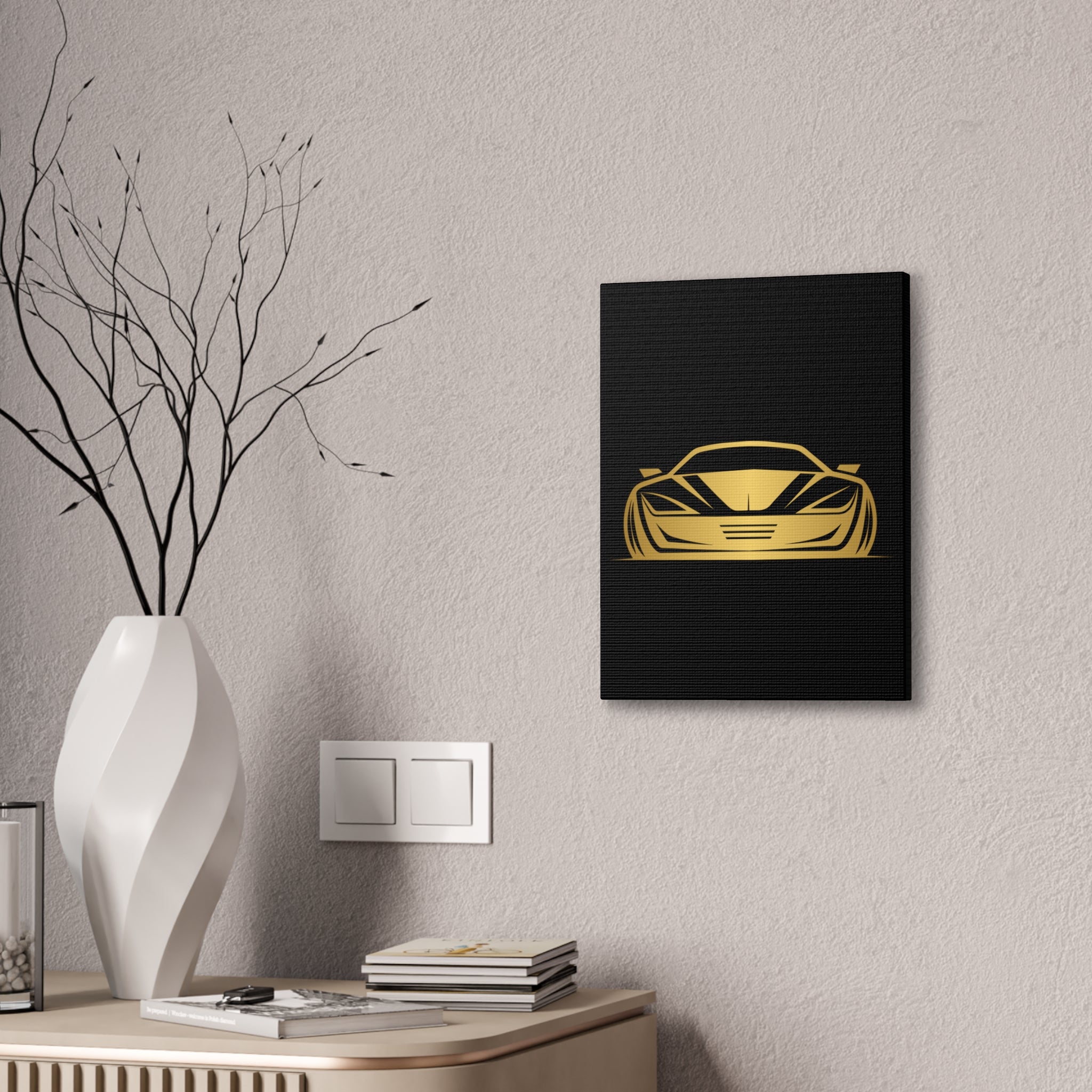 Gold Sports Car Canvas Print — Modern Automotive Wall Art