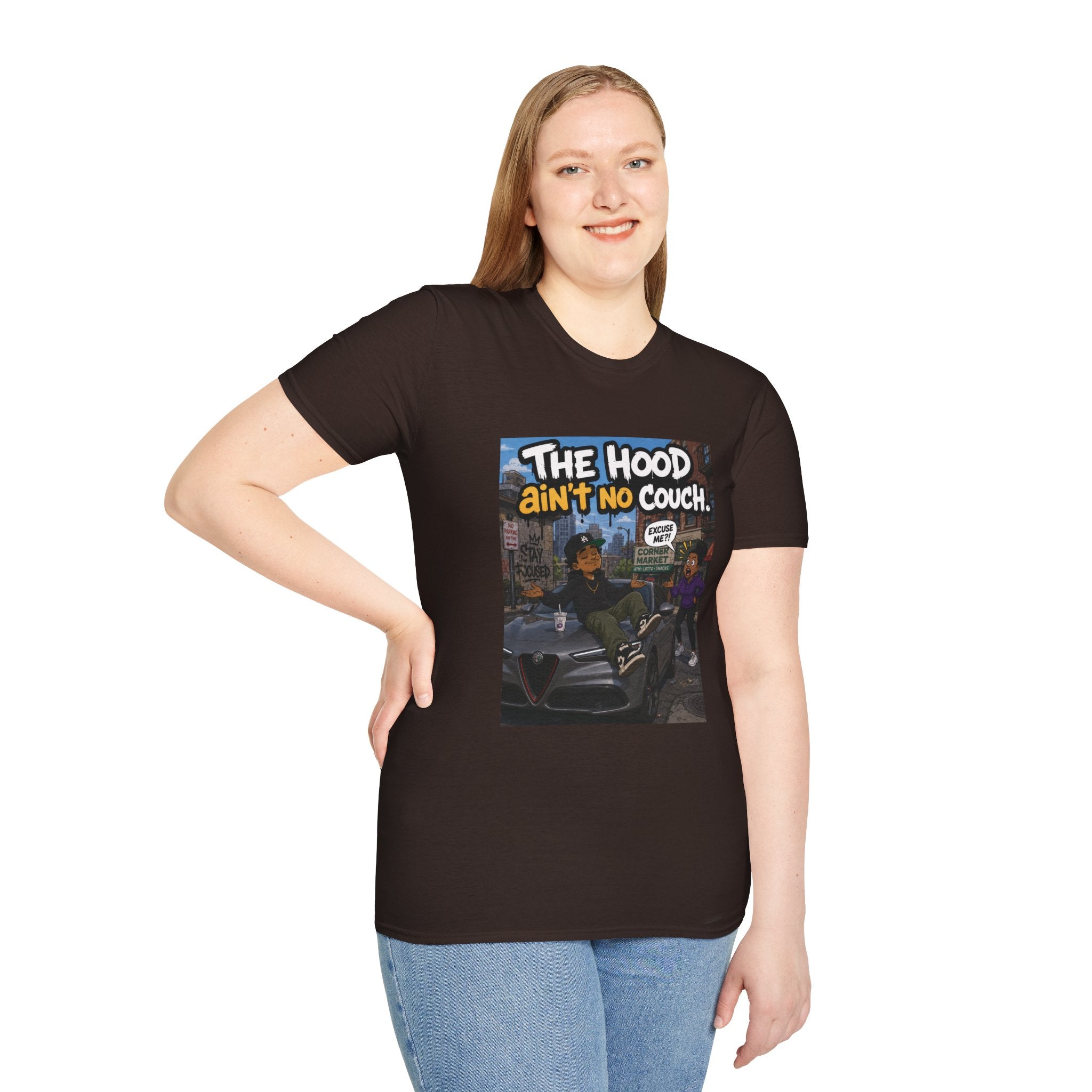 T-Shirt — "The Hood Ain’t No Couch" Urban Street Art Tee