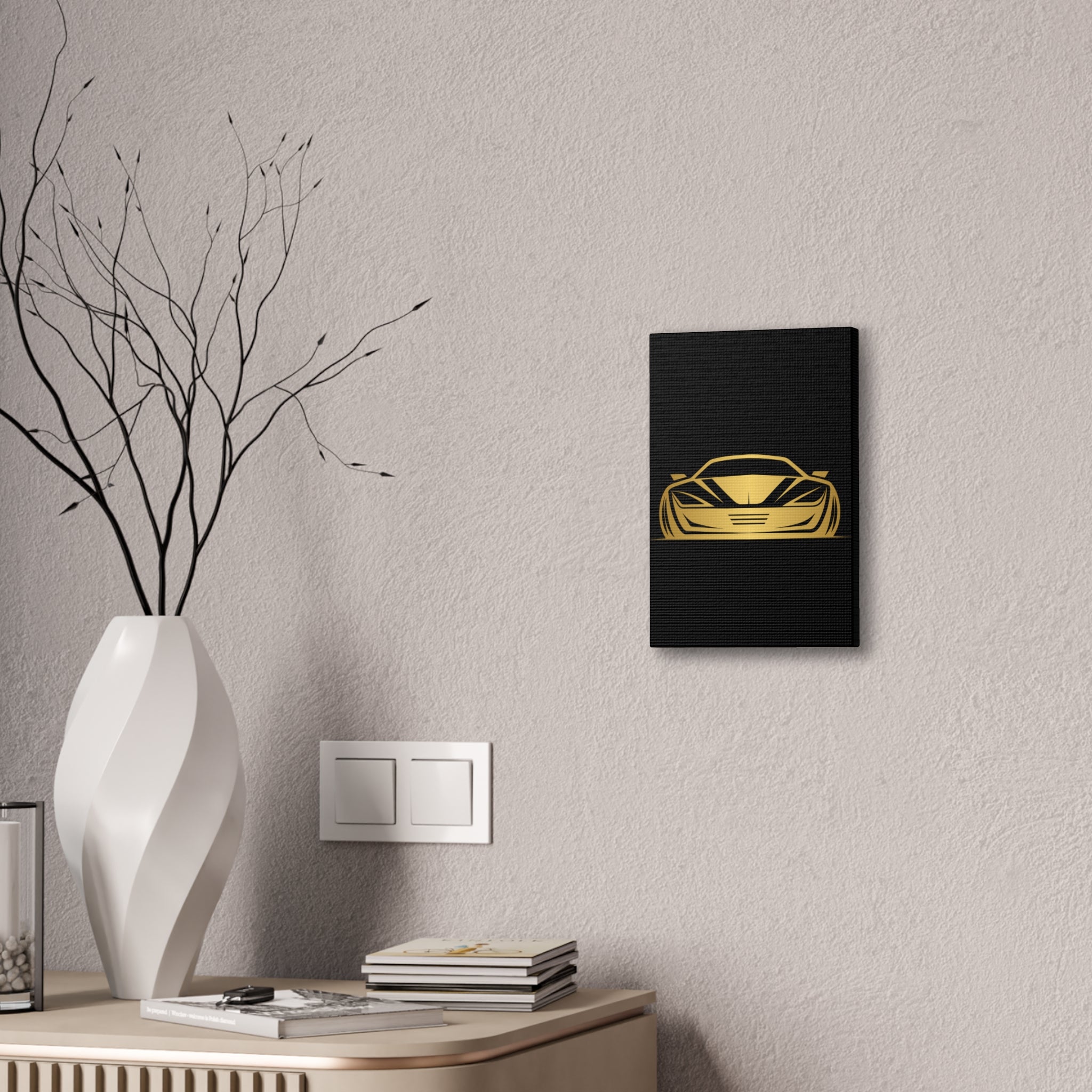 Gold Sports Car Canvas Print — Modern Automotive Wall Art