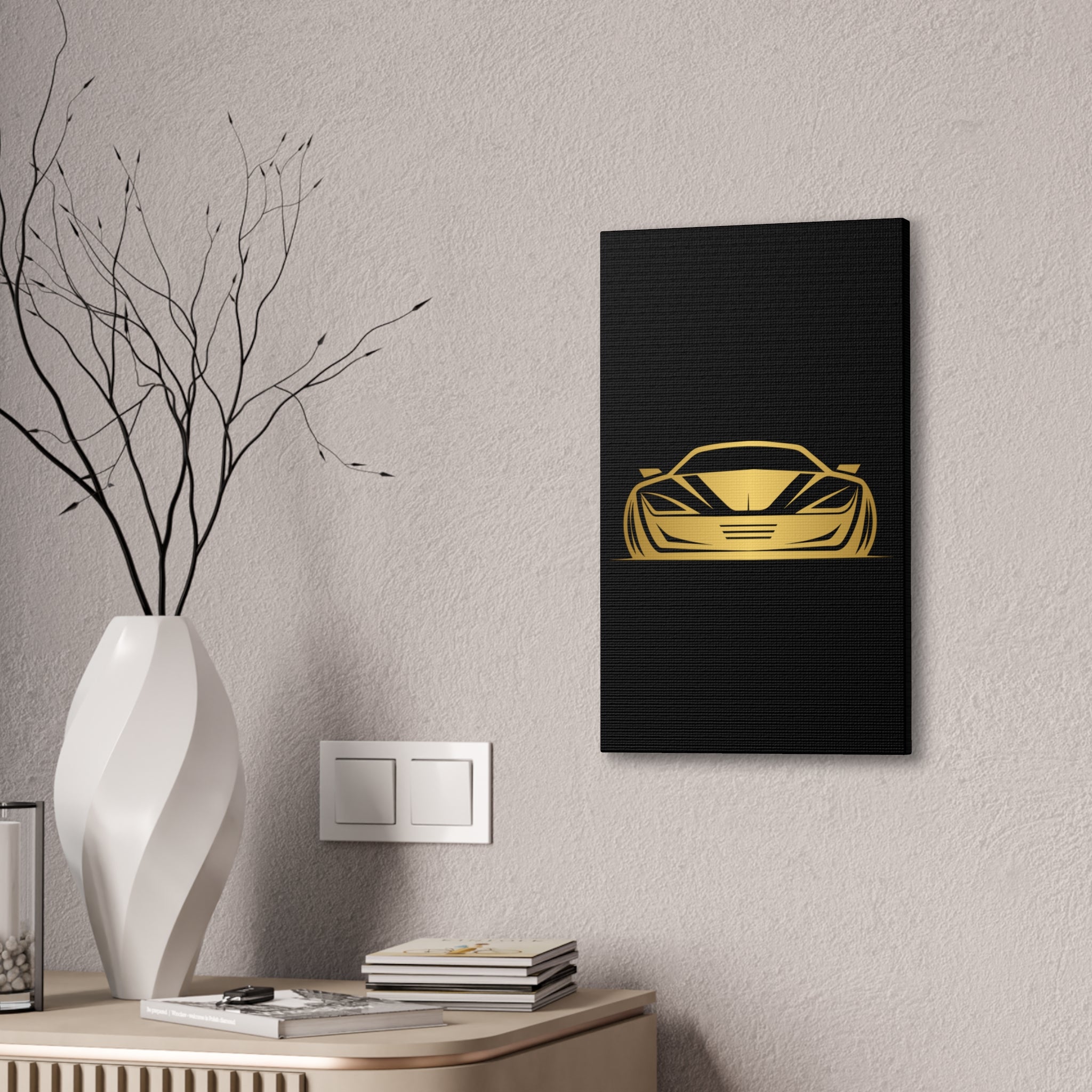 Gold Sports Car Canvas Print — Modern Automotive Wall Art