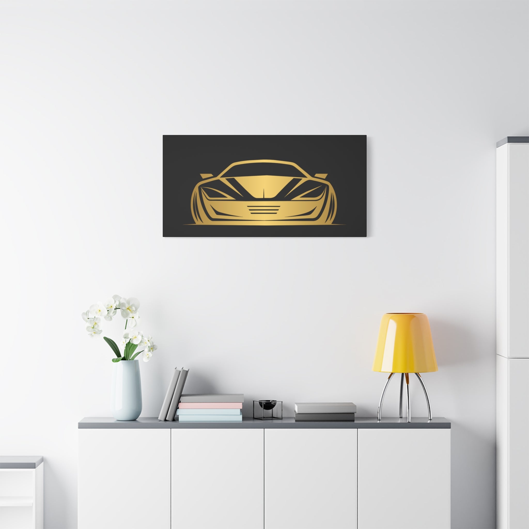 Golden Sports Car Canvas Print — Modern Automotive Wall Art