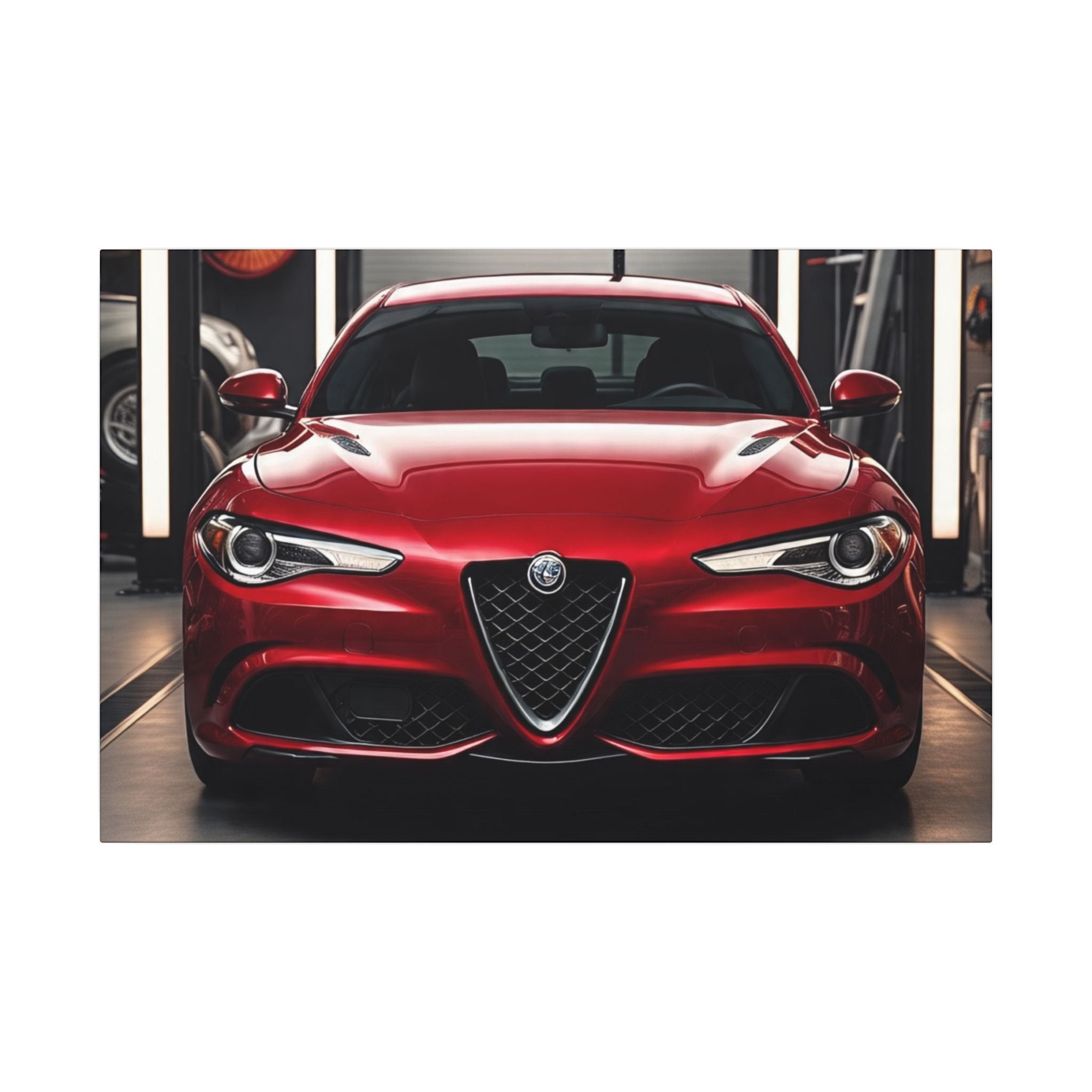 Alfa Romeo Giulia Front View Matte Canvas Wall Art — Stretched Car Photography Print