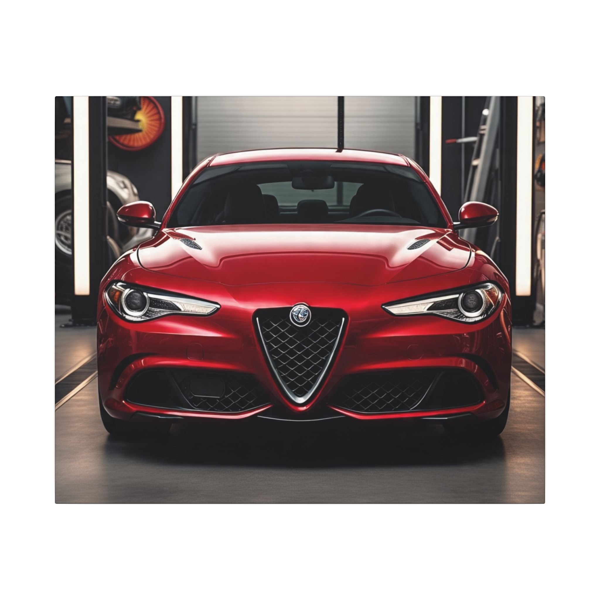 Alfa Romeo Giulia Front View Matte Canvas Wall Art — Stretched Car Photography Print