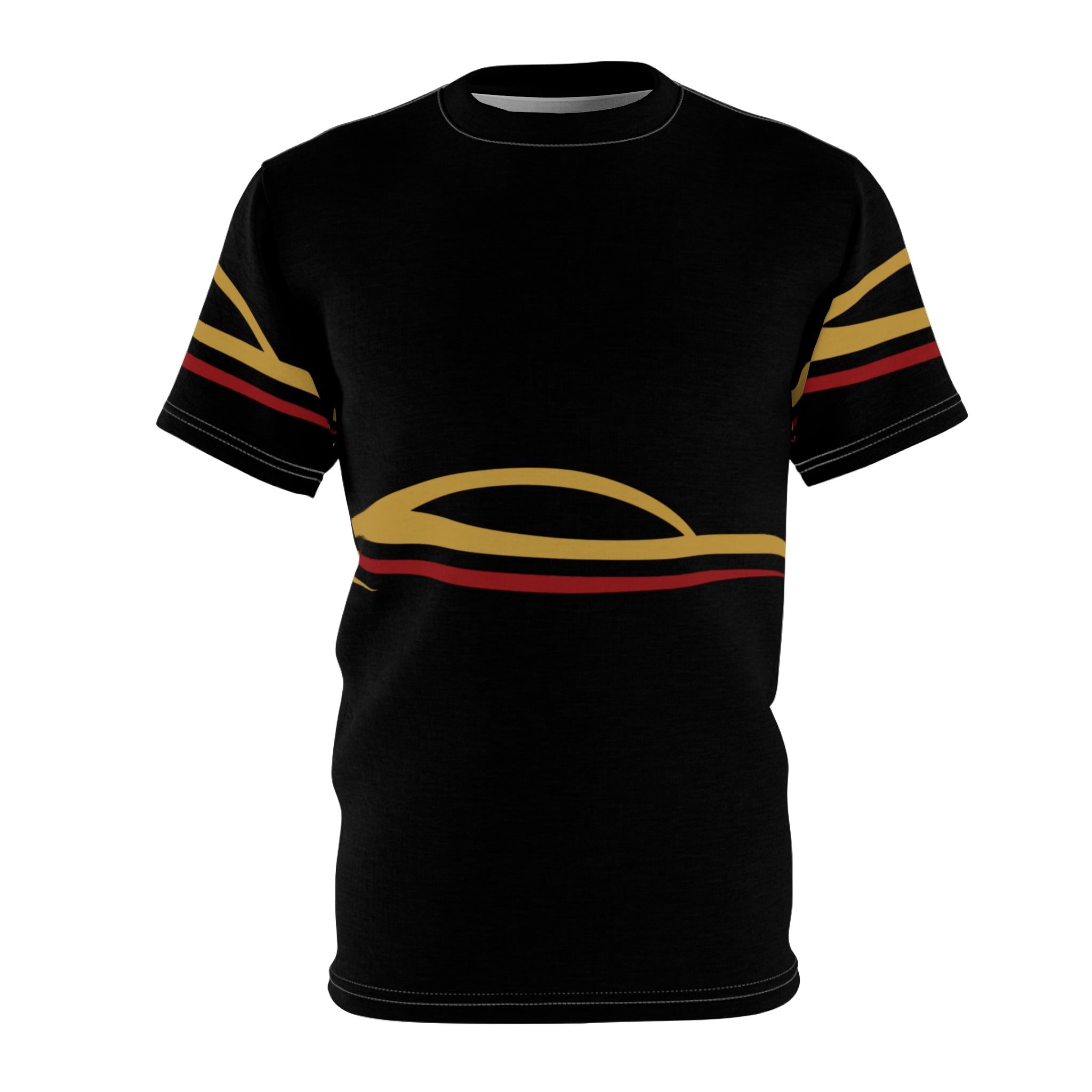 Racing Stripe Cut & Sew Tee — Retro Gold & Red Track Graphic