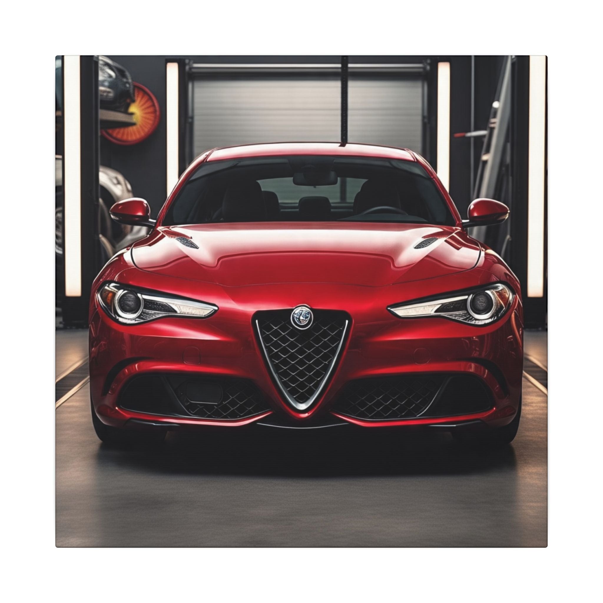 Alfa Romeo Giulia Front View Matte Canvas Wall Art — Stretched Car Photography Print