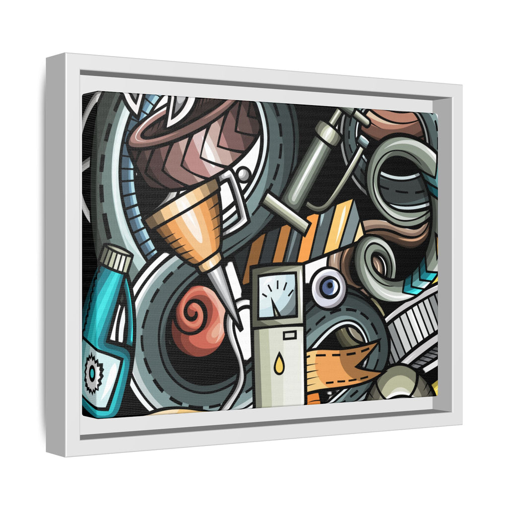 Framed Automotive Doodle Matte Canvas Print — Garage Wall Art