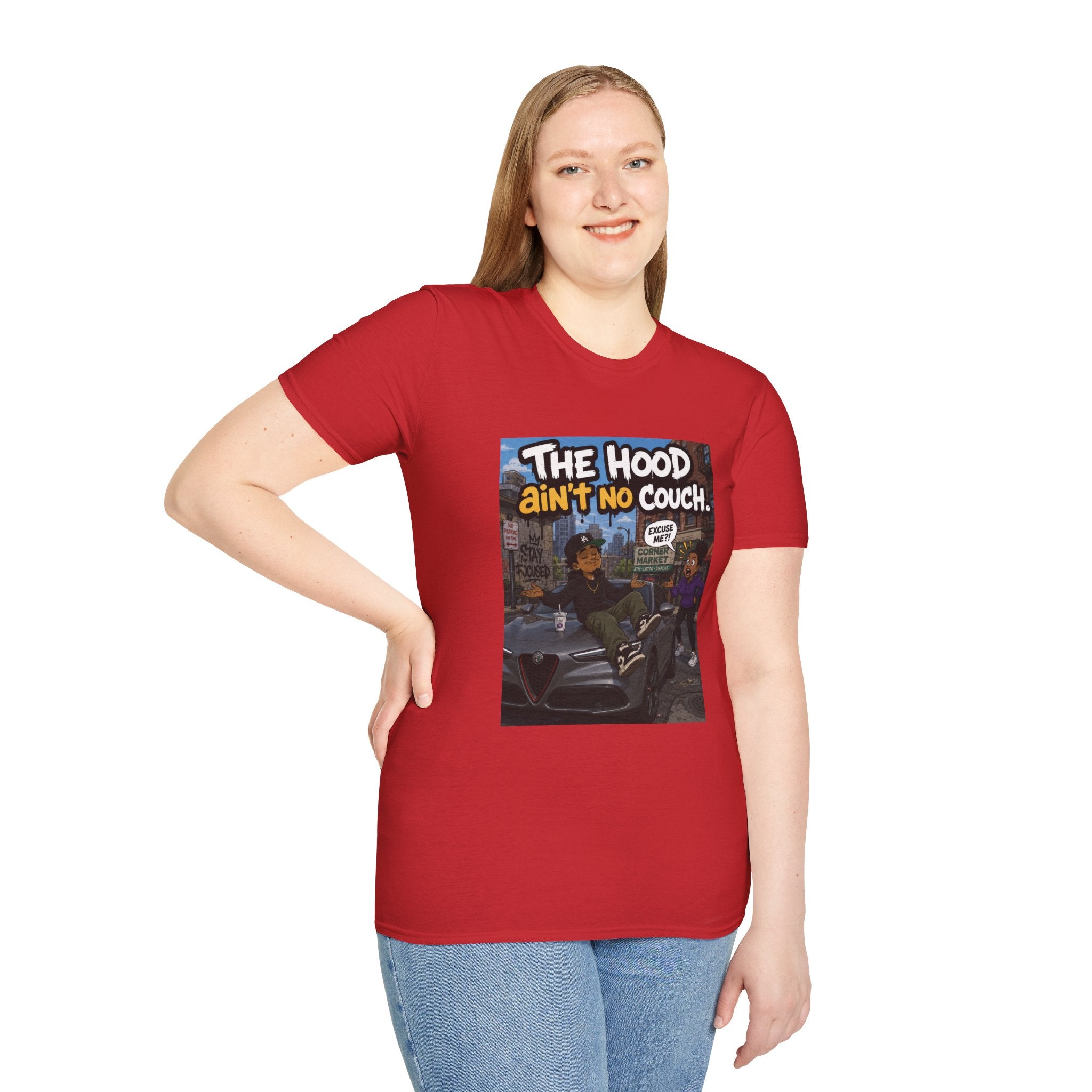 T-Shirt — "The Hood Ain’t No Couch" Urban Street Art Tee