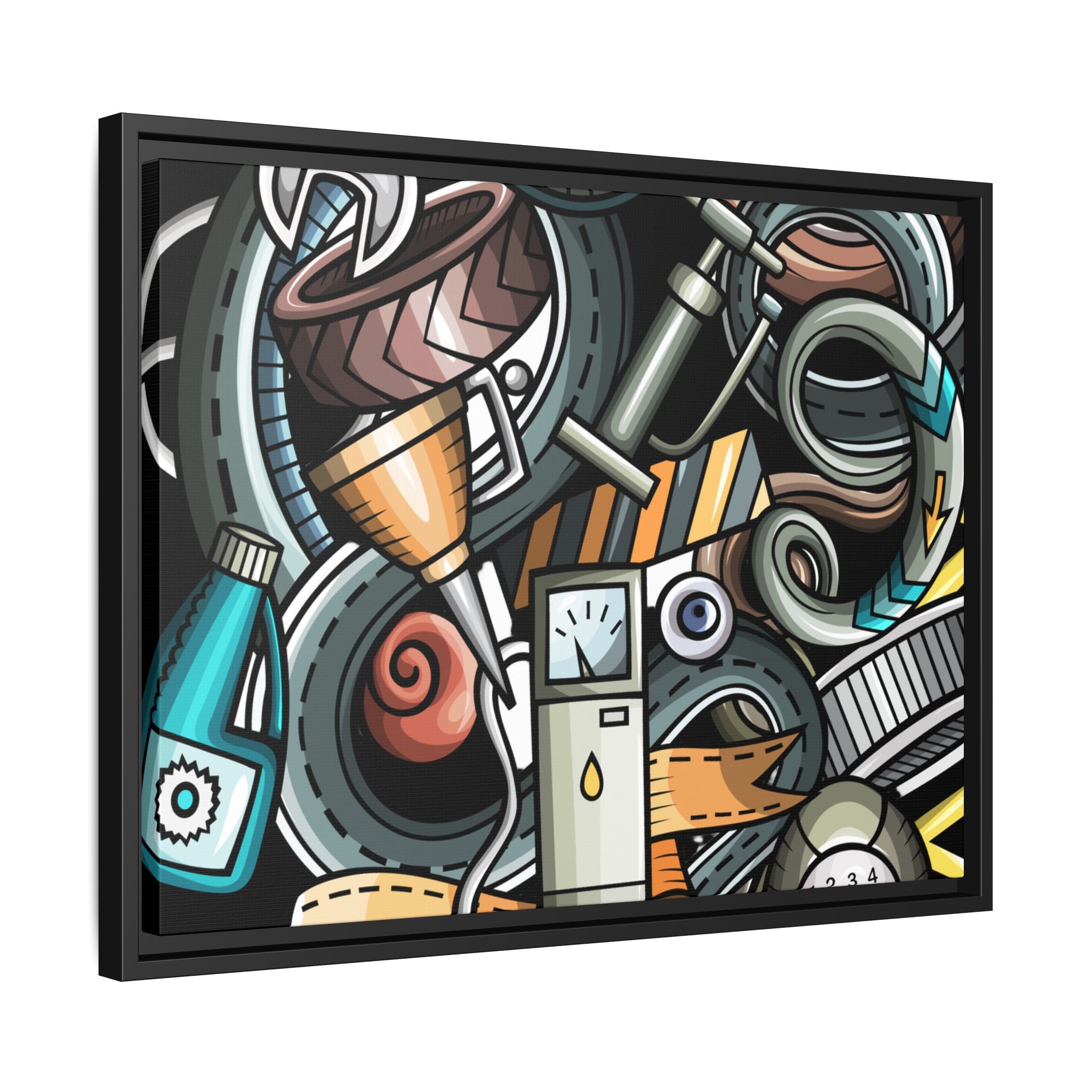 Framed Automotive Doodle Matte Canvas Print — Garage Wall Art
