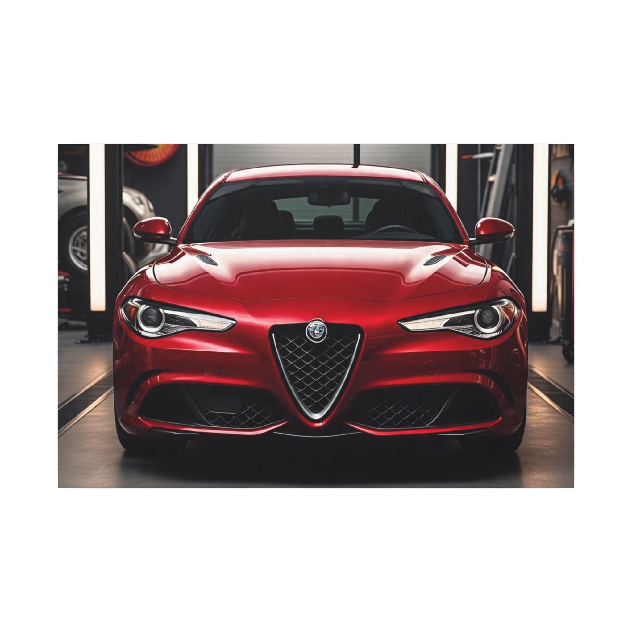 Alfa Romeo Giulia Front View Matte Canvas Wall Art — Stretched Car Photography Print